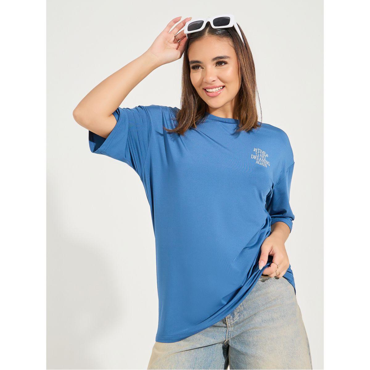 Styli Oversized Start Dreaming Slogan T-Shirt with Dropped Shoulder-women-clothing-tshirts-image-1