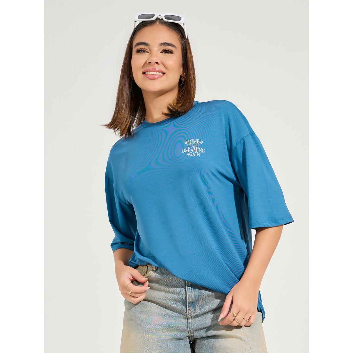 Styli Oversized Start Dreaming Slogan T-Shirt with Dropped Shoulder-women-clothing-tshirts-image-3
