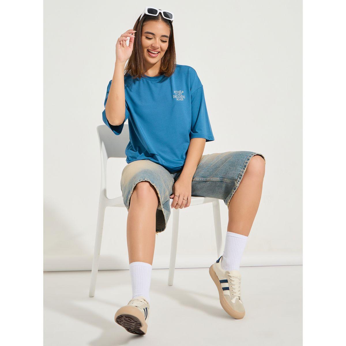 Styli Oversized Start Dreaming Slogan T-Shirt with Dropped Shoulder-women-clothing-tshirts-image-4