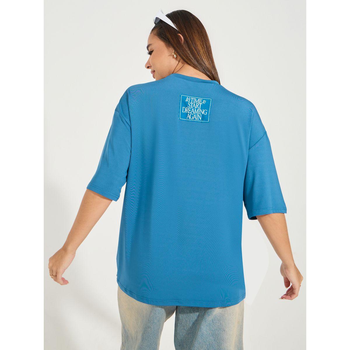 Styli Oversized Start Dreaming Slogan T-Shirt with Dropped Shoulder-women-clothing-tshirts-image-6