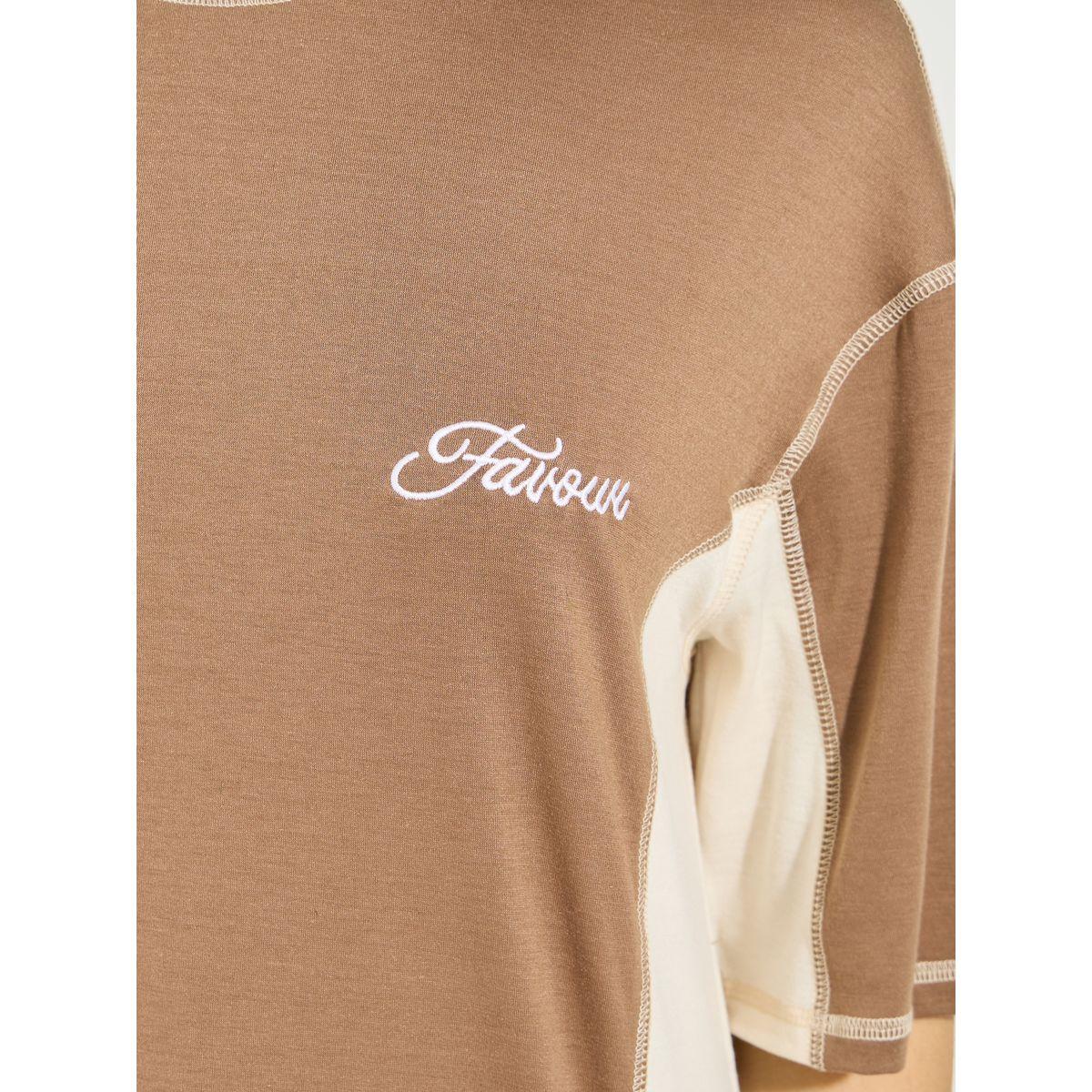 تيشيرت فضفاض بنمط كتل الالوان مع اكتاف منخفضة-women-clothing-tshirts-image-4