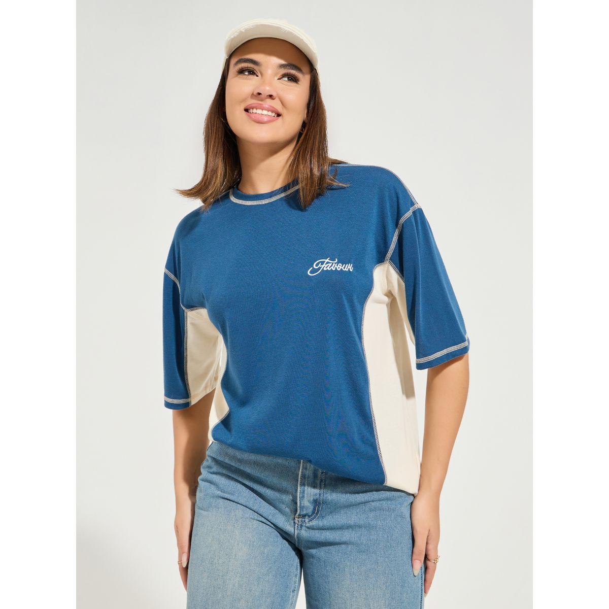 Styli Oversized Color Block T-Shirt with Dropped Shoulder-women-clothing-tshirts-image-1