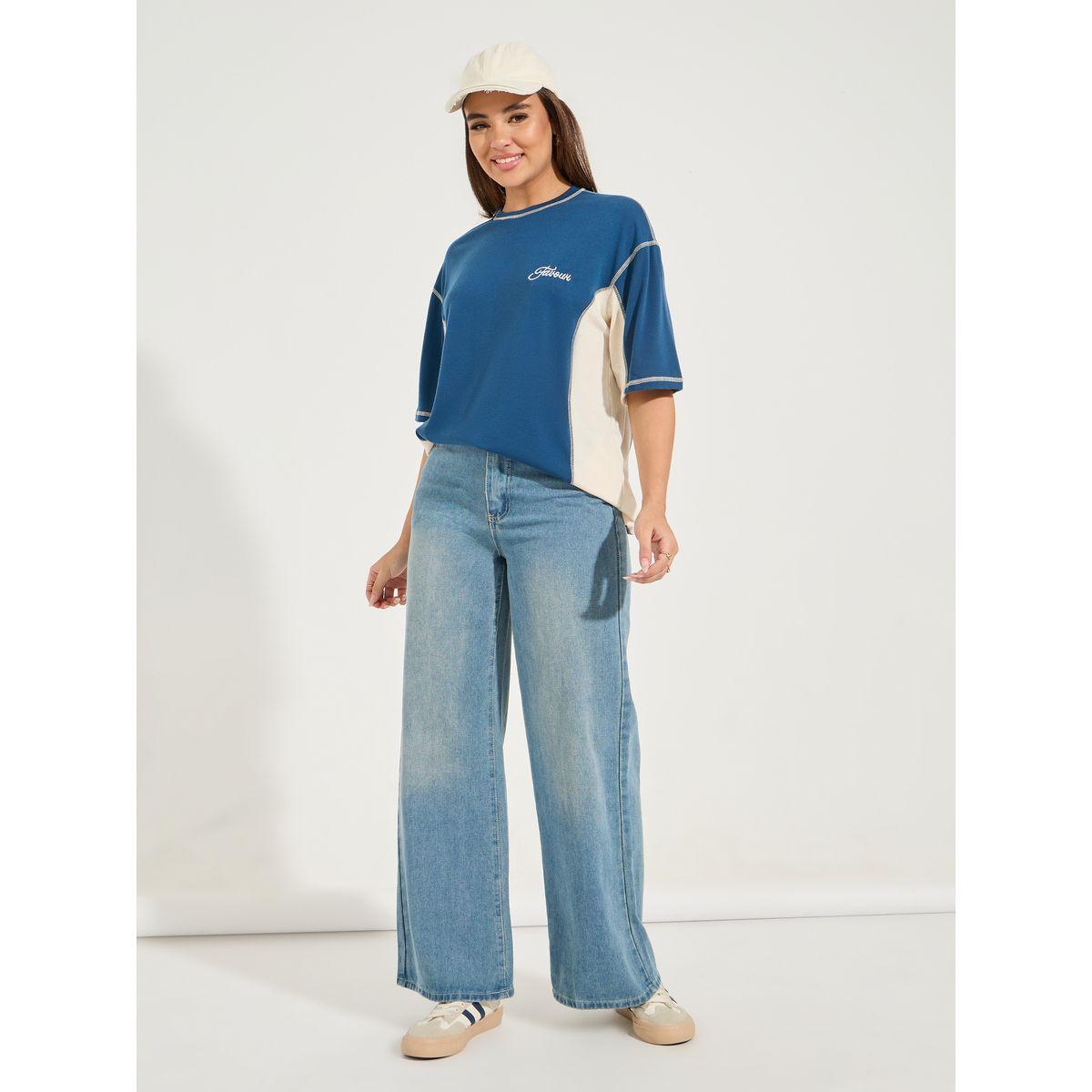 Styli Oversized Color Block T-Shirt with Dropped Shoulder-women-clothing-tshirts-image-3