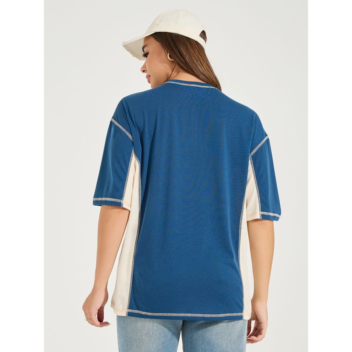 Styli Oversized Color Block T-Shirt with Dropped Shoulder-women-clothing-tshirts-image-5