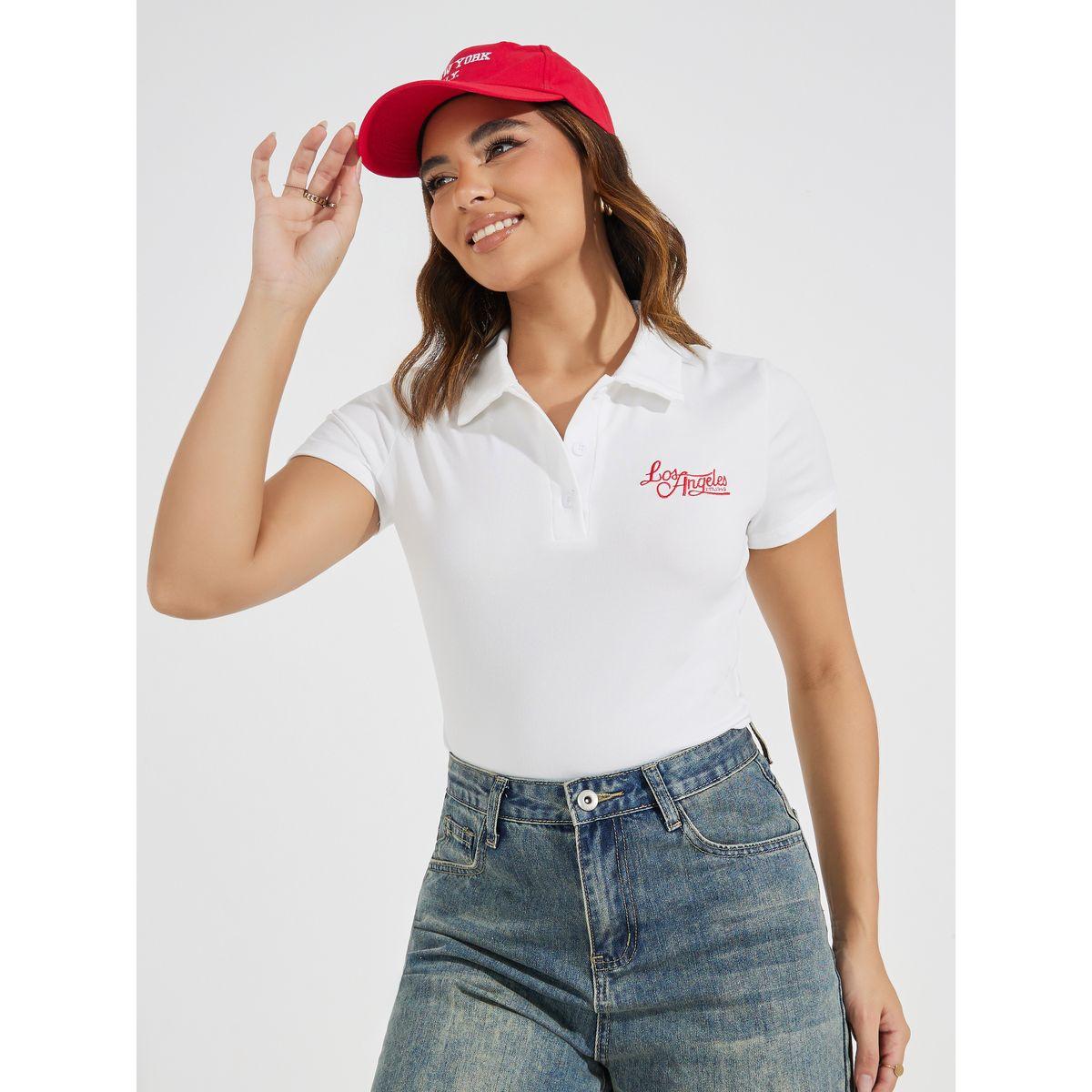 Styli Fitted Embroidery Slogan Polo T-Shirt-women-clothing-tshirts-image-1