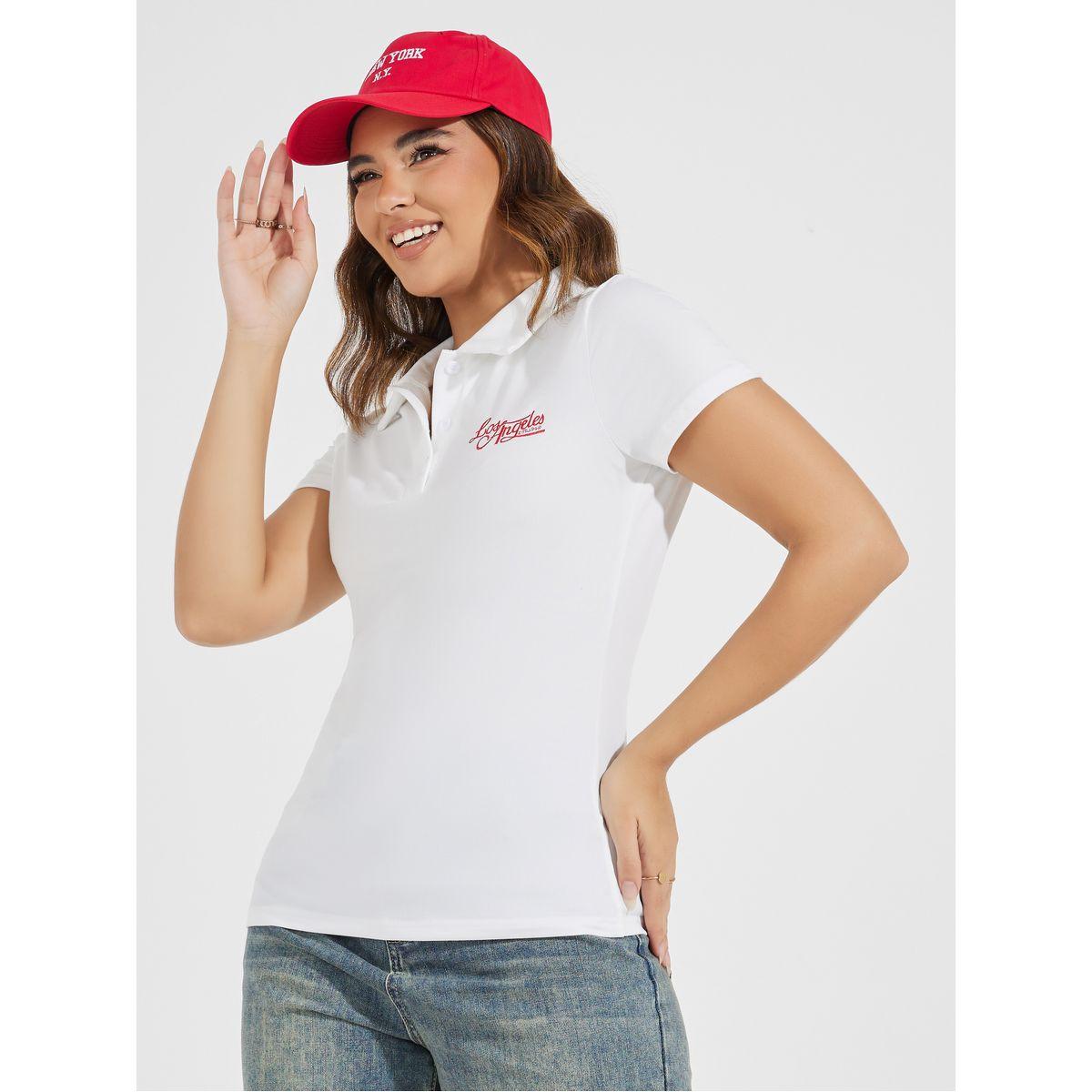 تيشيرت مجسم بياقة بولو مع كتابة مُطرّزة-women-clothing-tshirts-image-3