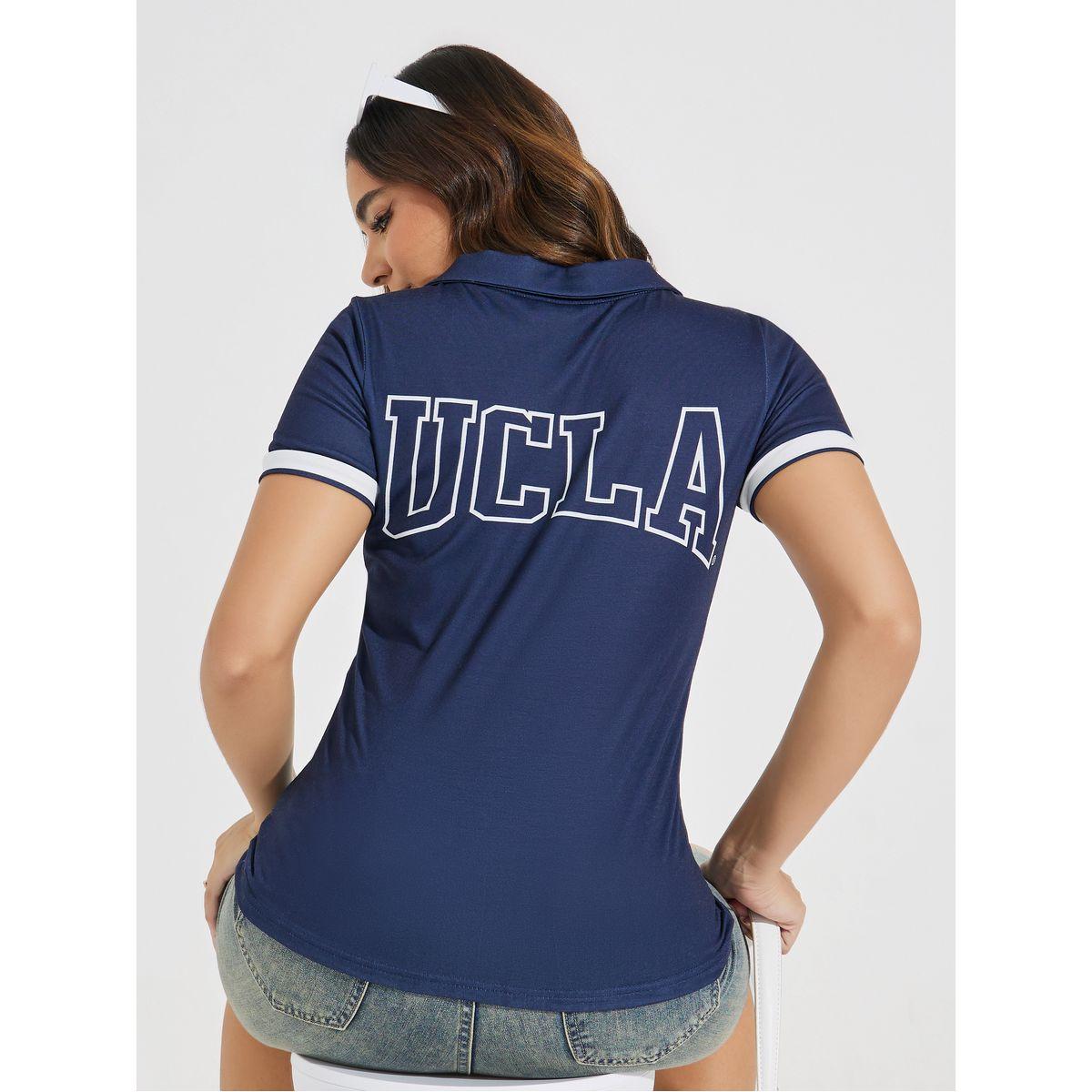 تيشيرت بولو بطبعة كتابة واكمام قصيرة-women-clothing-tshirts-image-1
