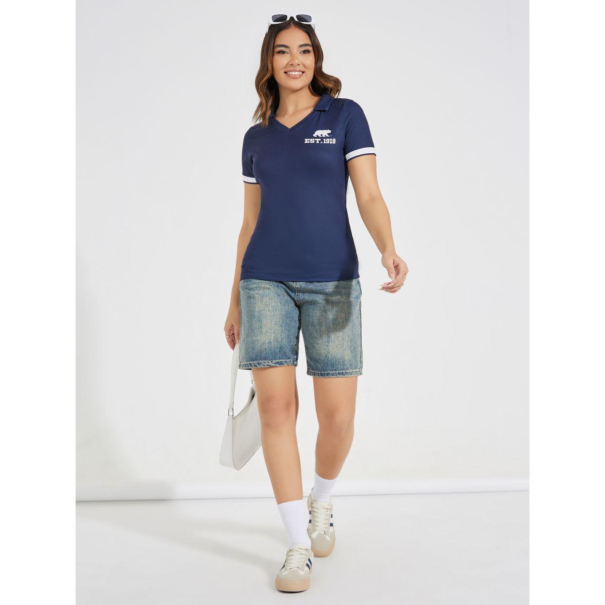 Styli Fitted Slogan Print Short Sleeve Polo T-Shirt-women-clothing-tshirts-image-3
