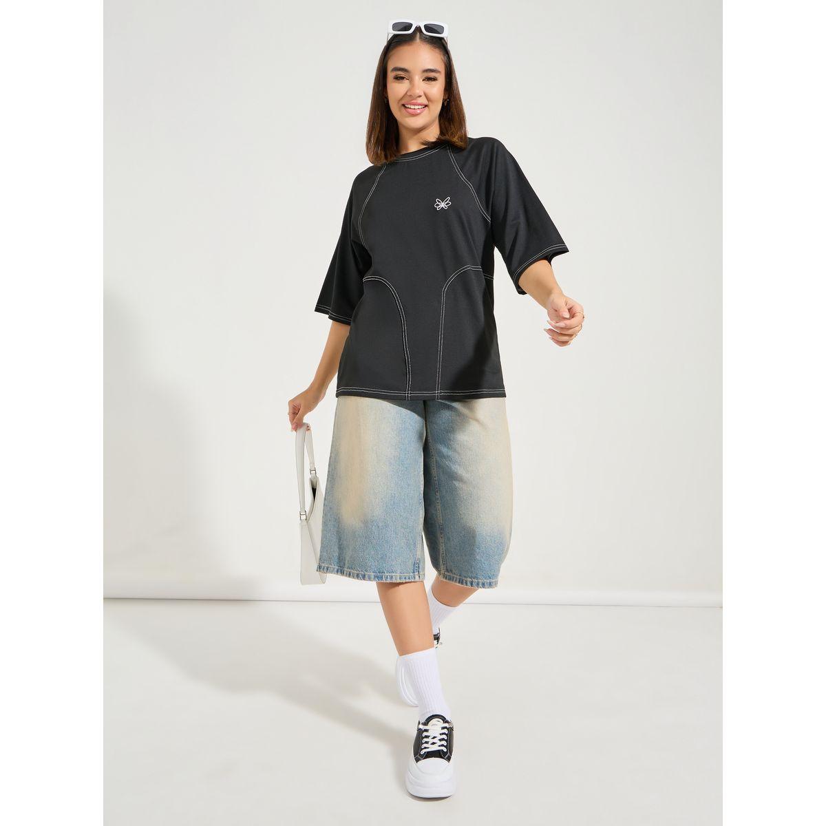 Styli Oversized Plain Short Sleeve T-Shirt with Logo Detail-women-clothing-tshirts-image-4