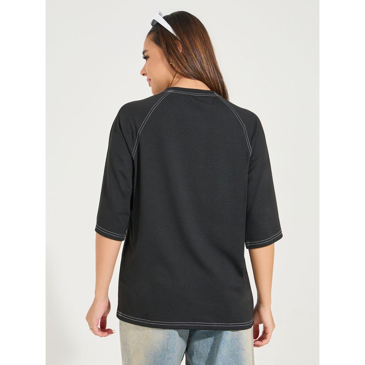 Styli Oversized Plain Short Sleeve T-Shirt with Logo Detail-women-clothing-tshirts-image-6