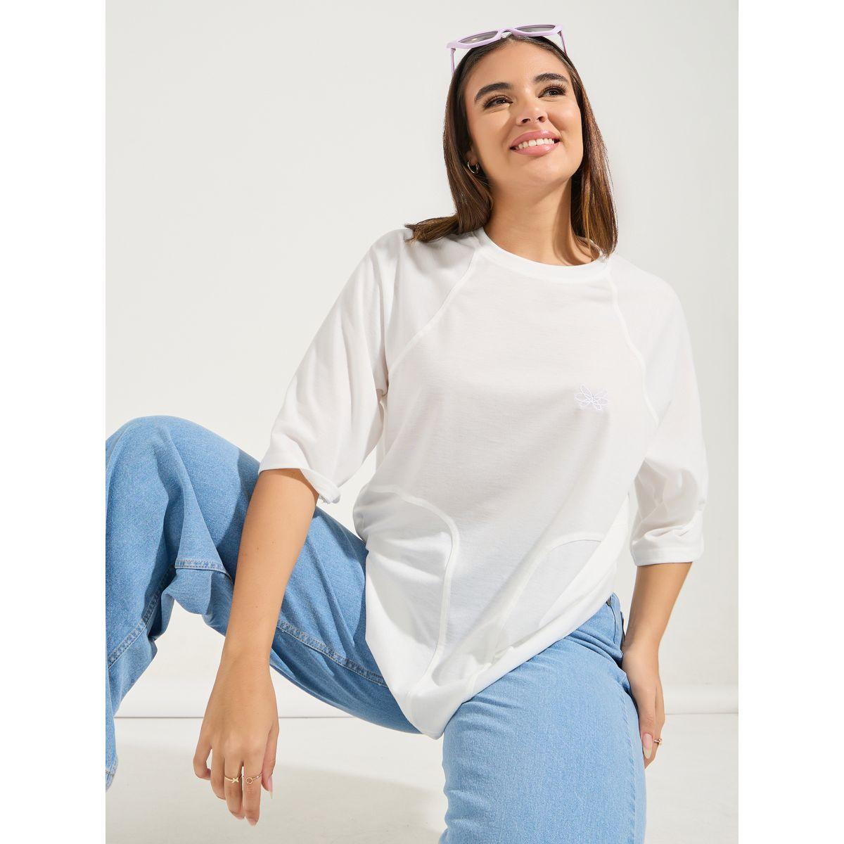 Styli Oversized Plain Short Sleeve T-Shirt with Logo Detail-women-clothing-tshirts-image-1