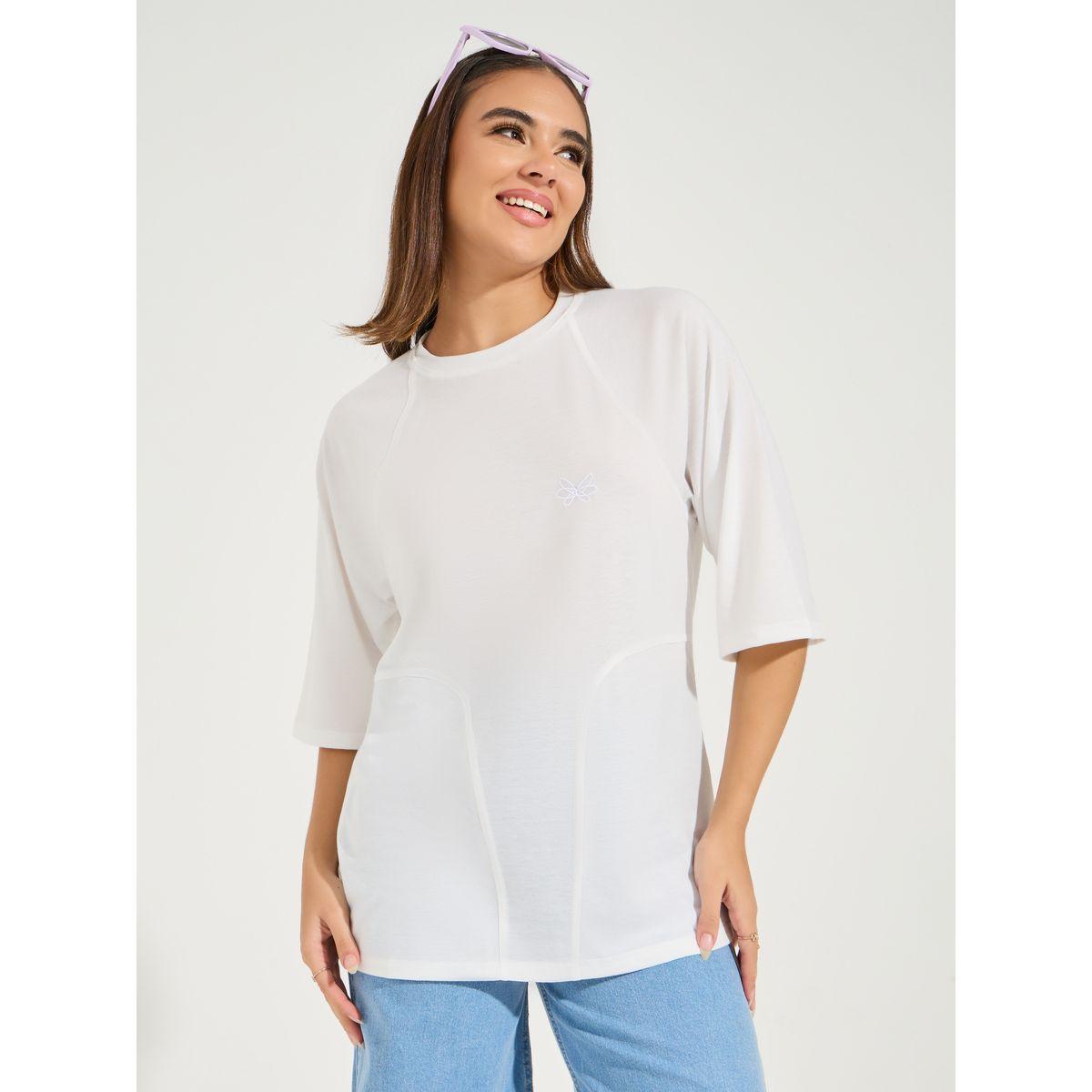Styli Oversized Plain Short Sleeve T-Shirt with Logo Detail-women-clothing-tshirts-image-2