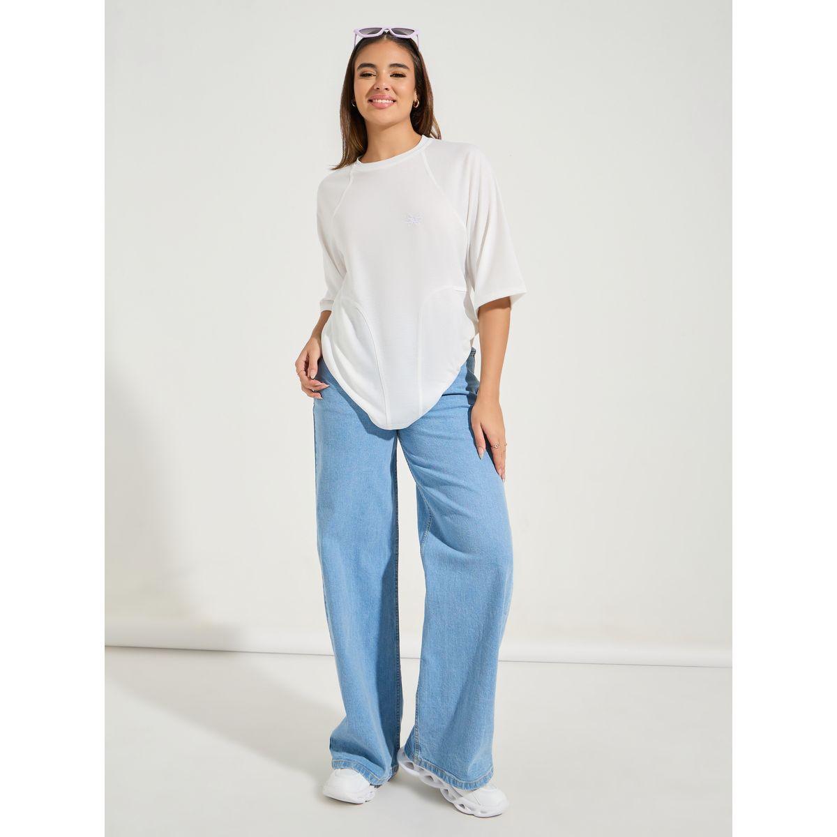 Styli Oversized Plain Short Sleeve T-Shirt with Logo Detail-women-clothing-tshirts-image-3