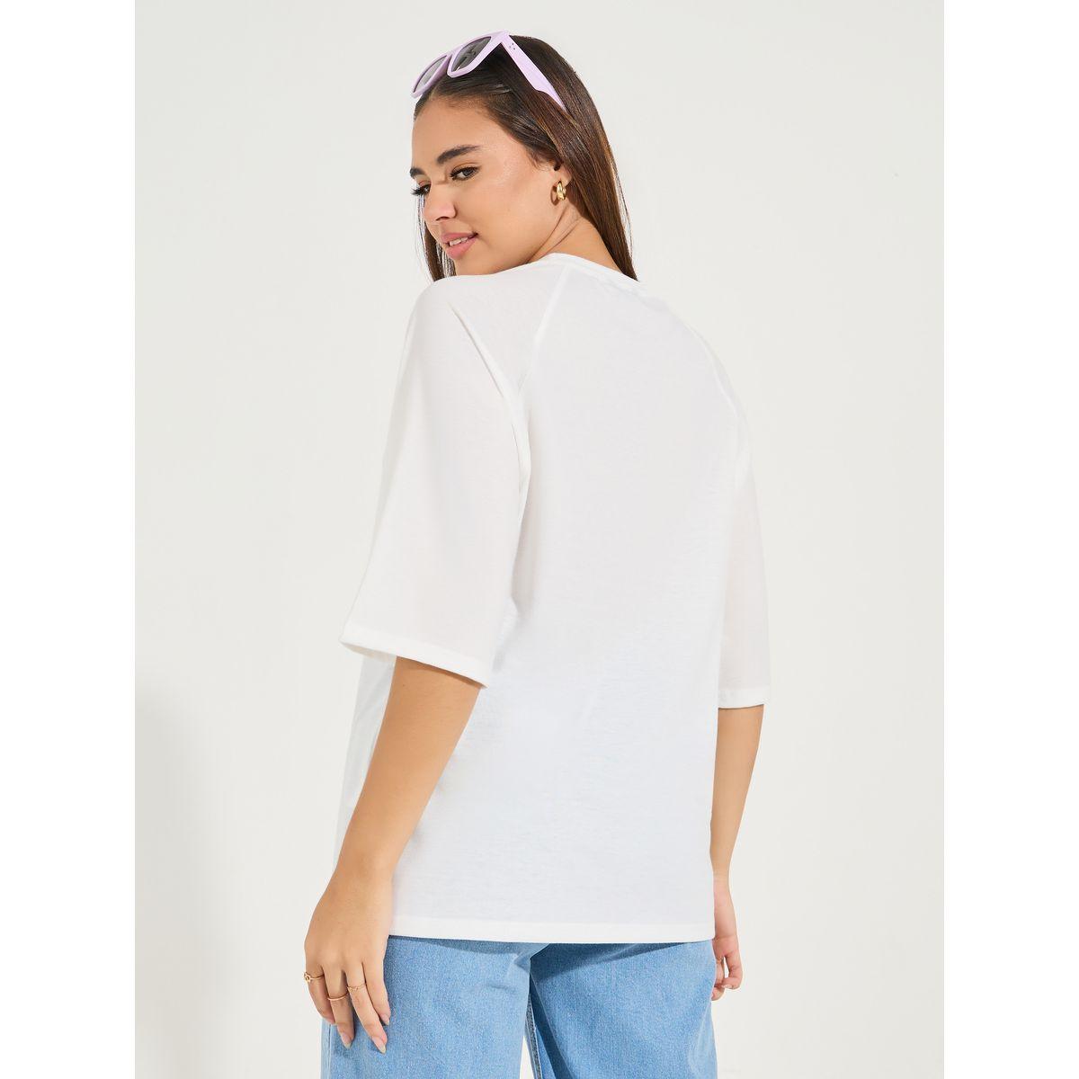 Styli Oversized Plain Short Sleeve T-Shirt with Logo Detail-women-clothing-tshirts-image-5