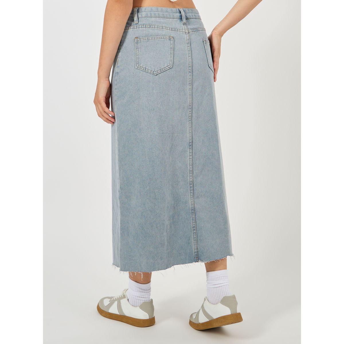 تنورة ميدي دنيم سادة بشق امامي-women-clothing-bottoms-skirts-image-1