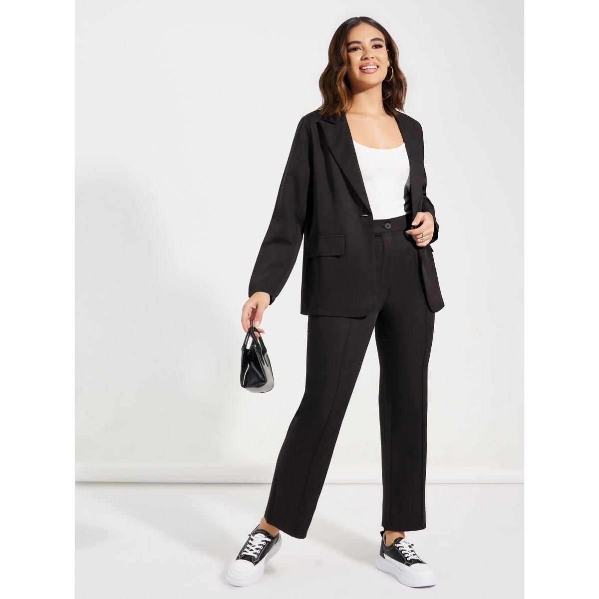 Styli Solid Lapel Collar Blazer & Trousers Co-Ords-women-clothing-coordsets-image-1