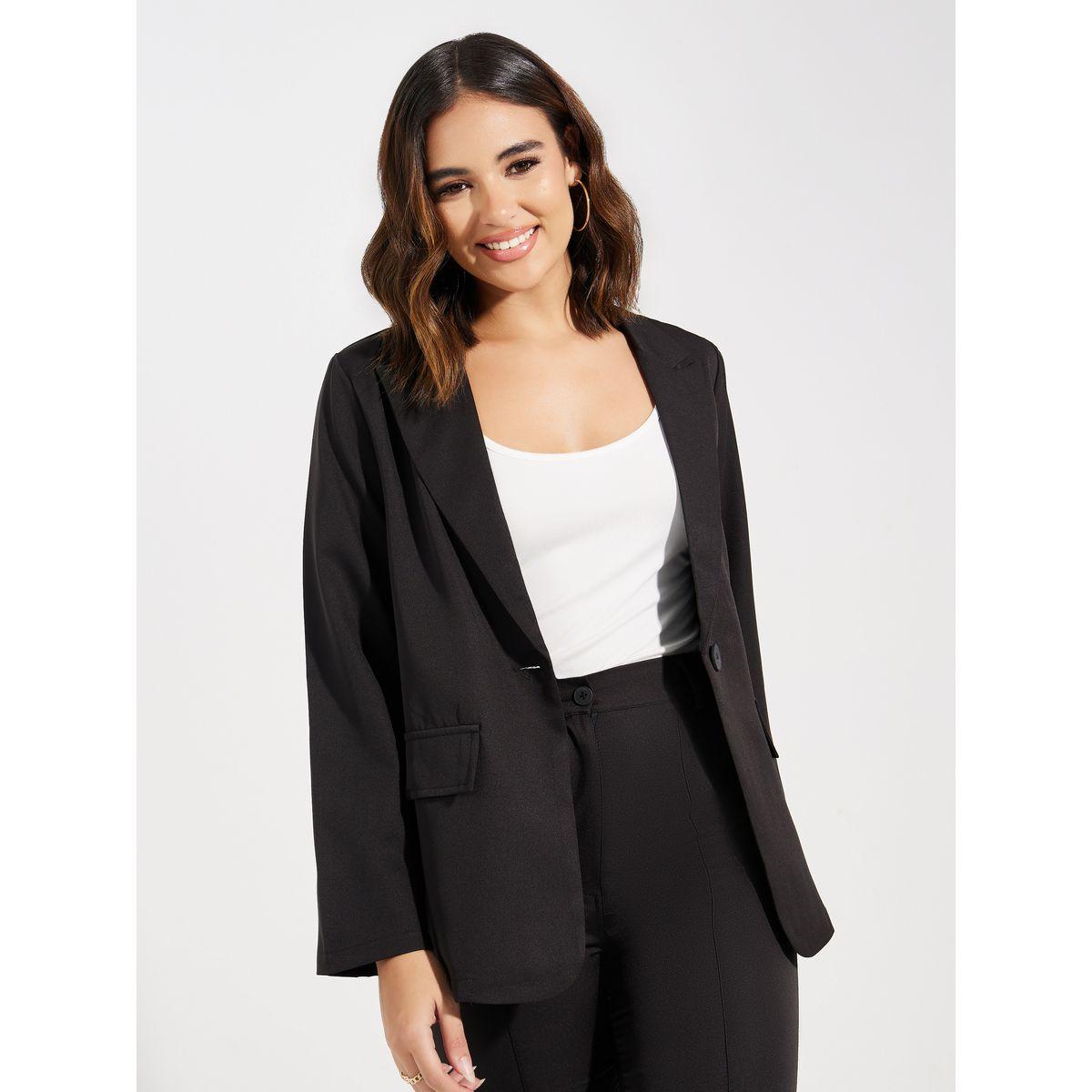 Styli Solid Lapel Collar Blazer & Trousers Co-Ords-women-clothing-coordsets-image-2