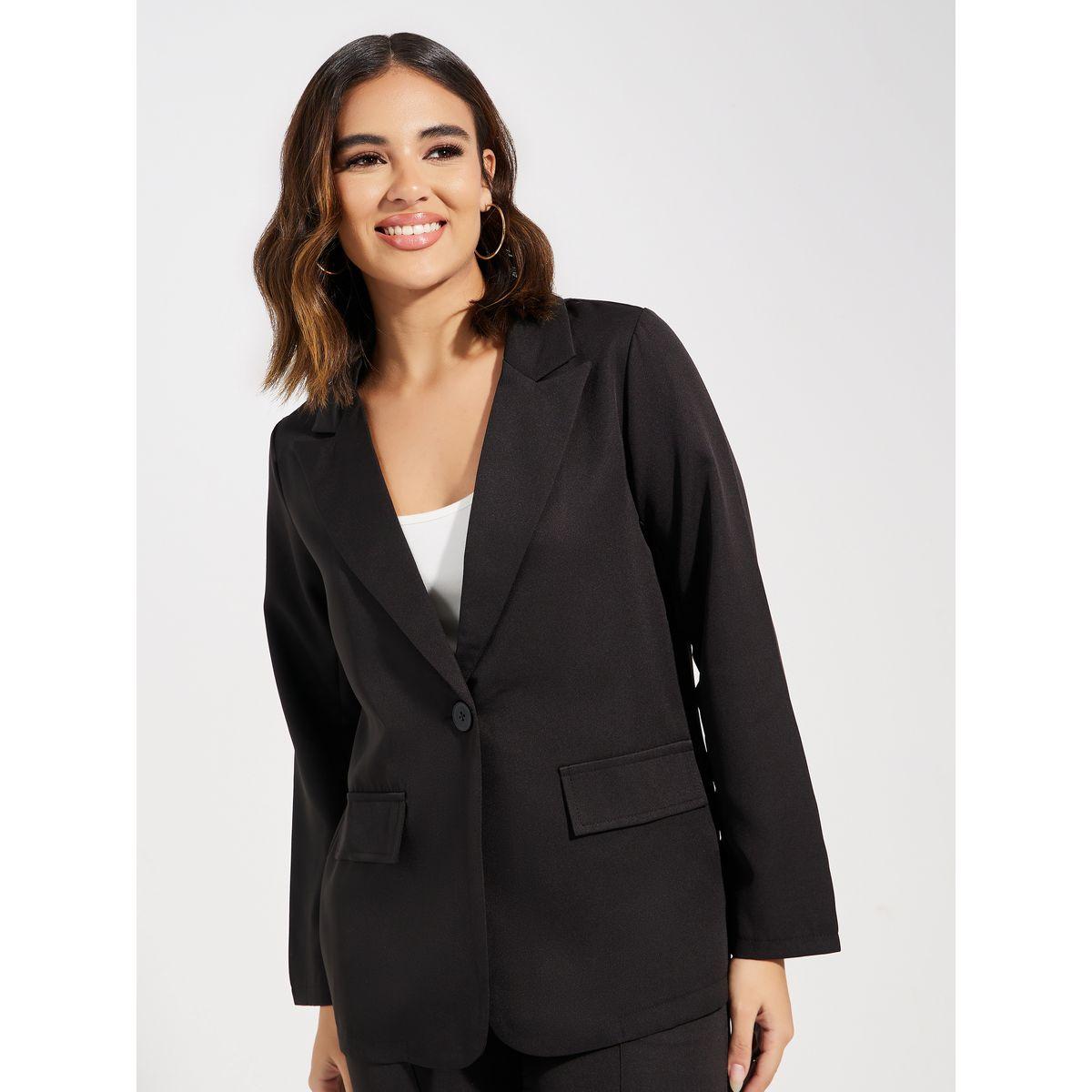 Styli Solid Lapel Collar Blazer & Trousers Co-Ords-women-clothing-coordsets-image-4