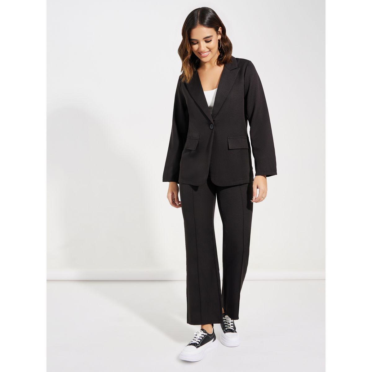 Styli Solid Lapel Collar Blazer & Trousers Co-Ords-women-clothing-coordsets-image-8