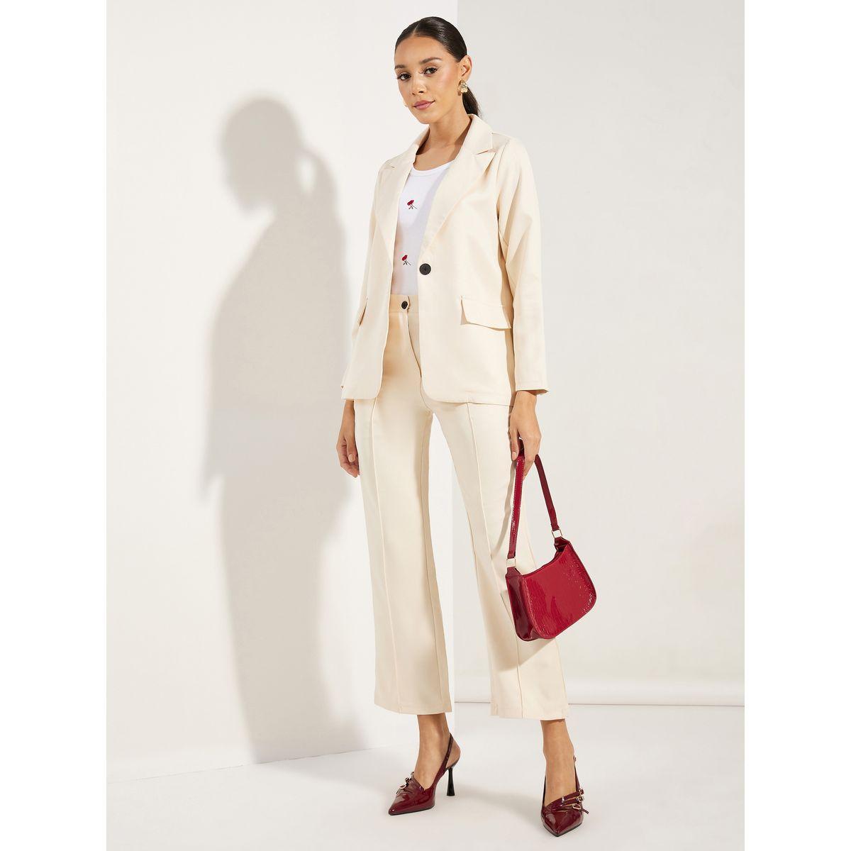 Styli Solid Lapel Collar Blazer & Trousers Co-Ords-women-clothing-coordsets-image-1