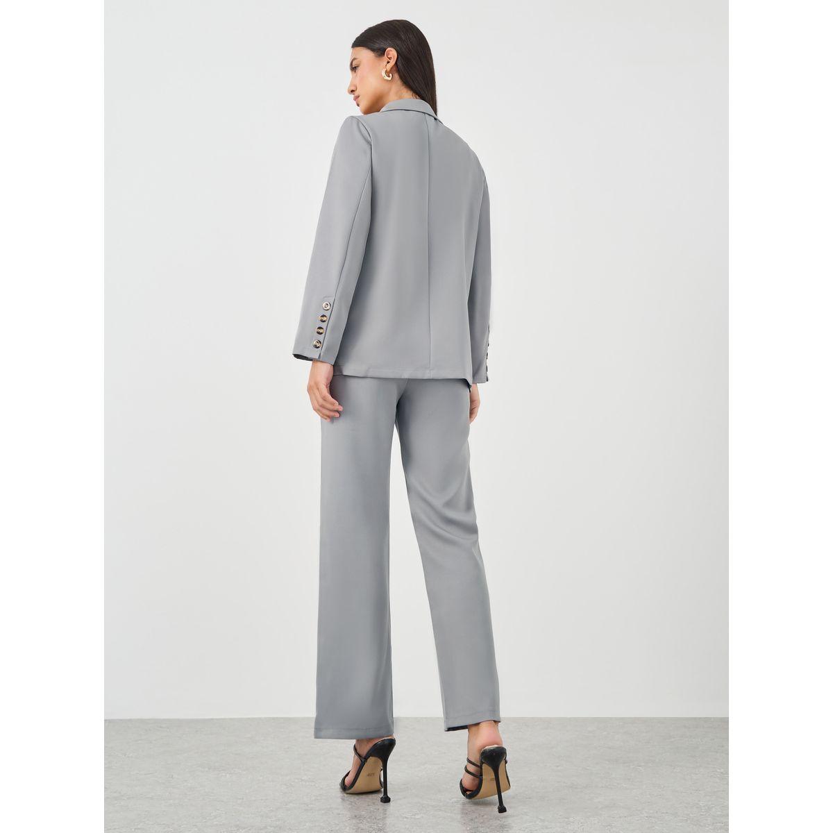 Styli Solid Lapel Collar Blazer and Trousers Co-Ords-women-clothing-coordsets-image-5
