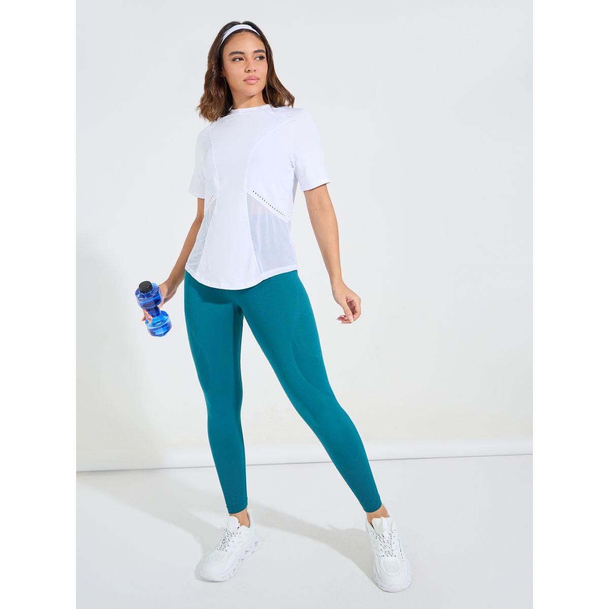 Styli Active Laser Cut & Stitch Detail Curved Hem Short Sleeve Top-women-clothing-sportswearandactivewear-tshirtsandvests-image-2