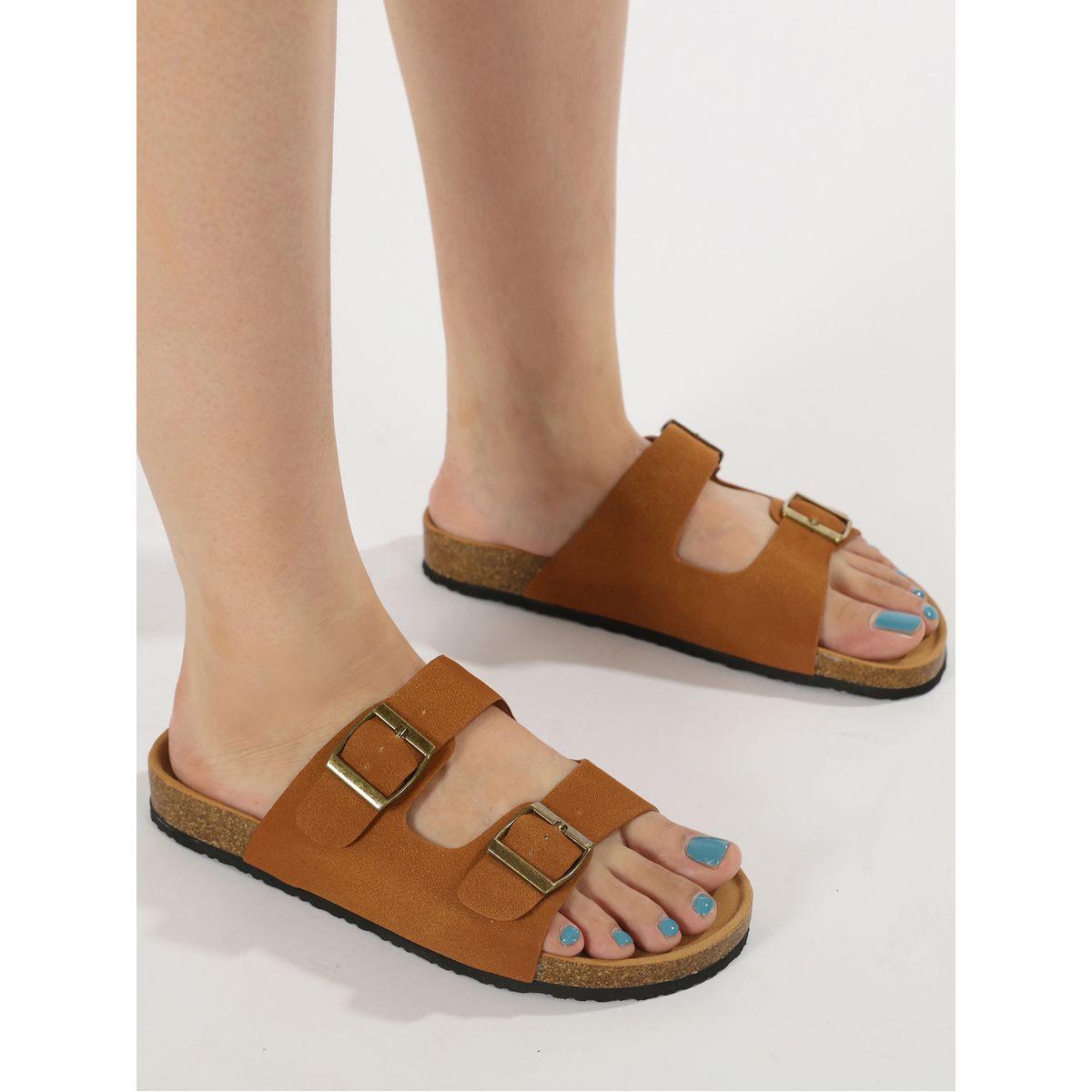 Sneak-a-Peek X Styli Double Buckle Accent Flat Sandals-women-shoes-heels-image-1
