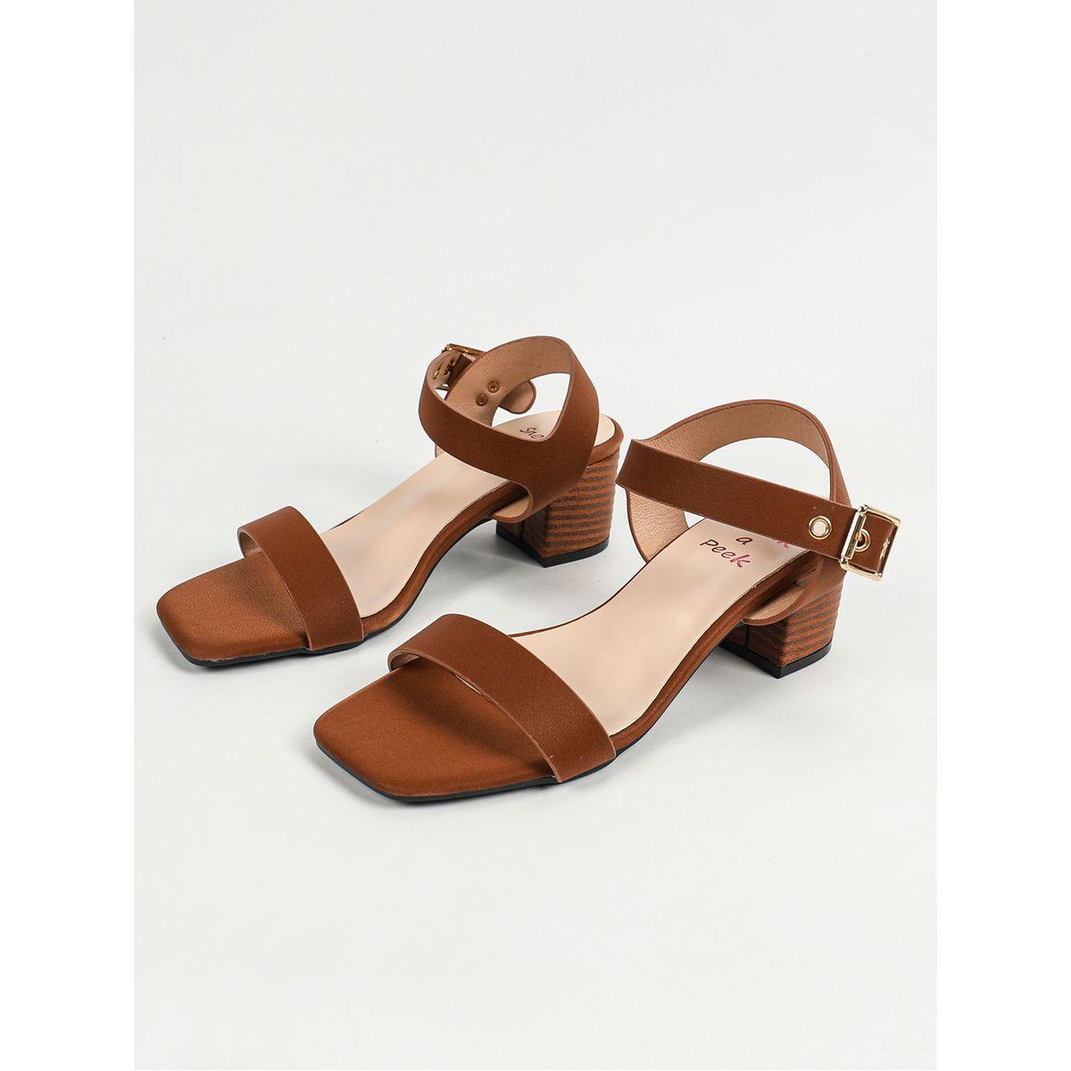 Sneak-a-Peek X Styli Solid Block Heel Sandals with Buckle Closure-women-shoes-heels-image-7