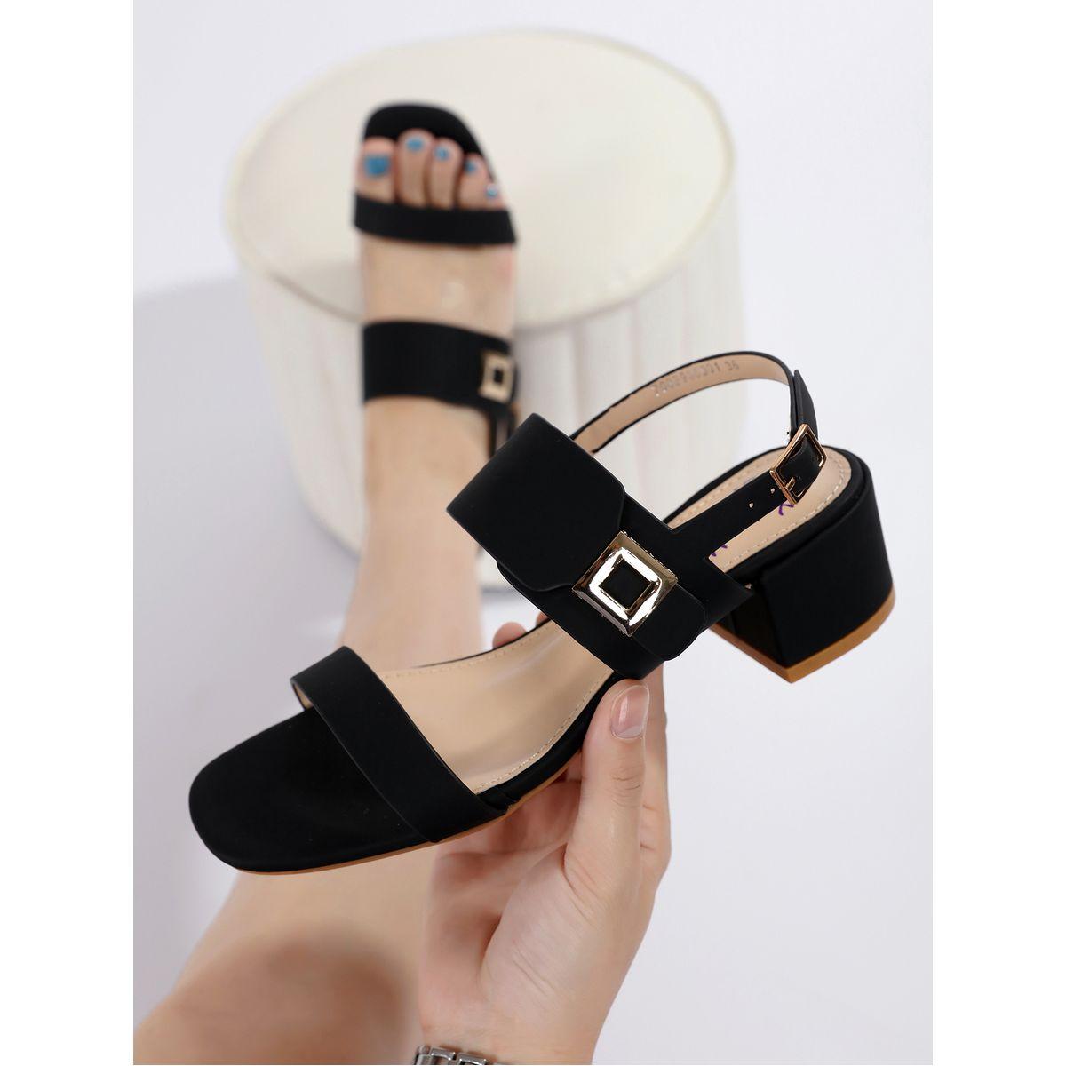 Sneak-a-Peek X Styli Solid Buckle Embellished Block Heel Sandals-women-shoes-heels-image-3