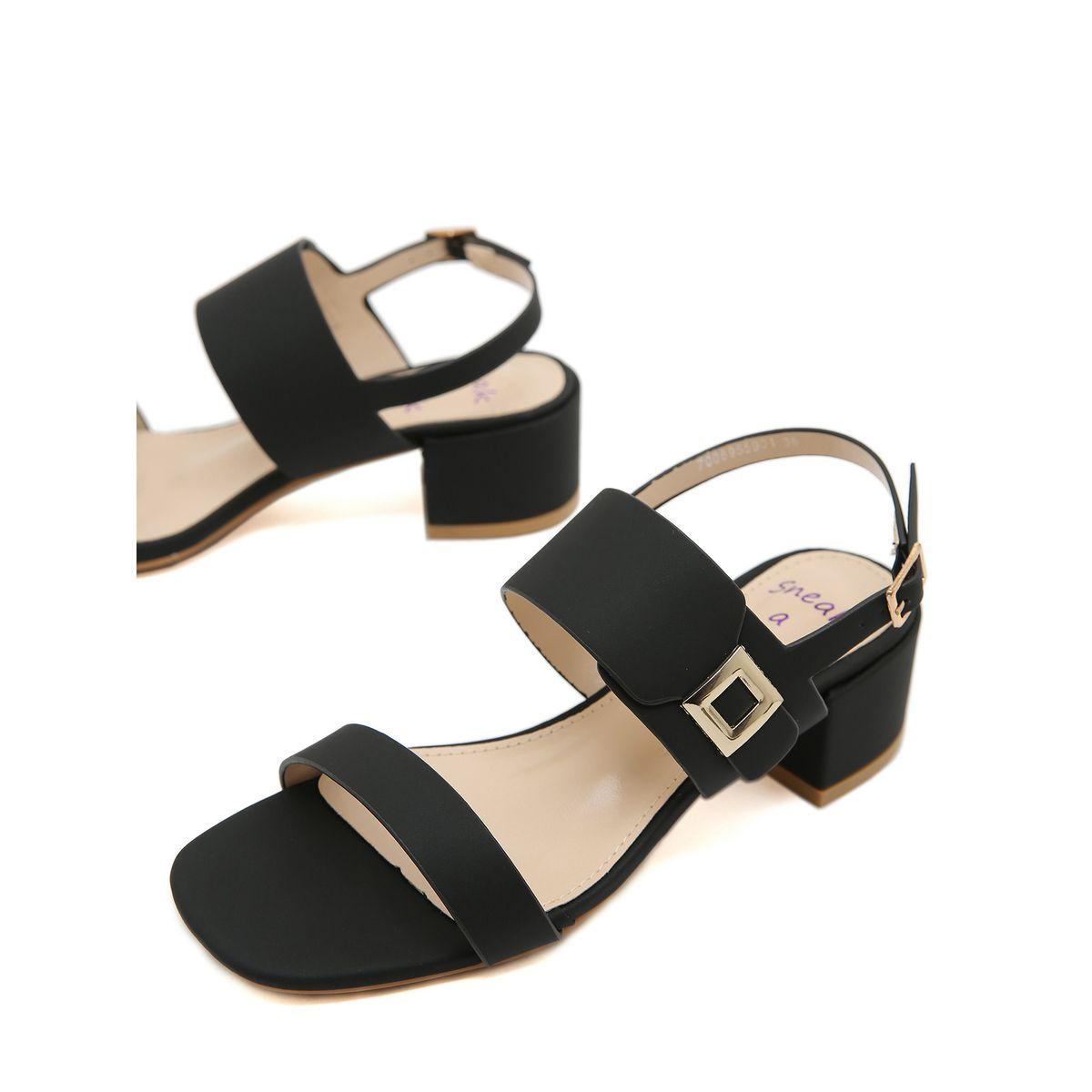Sneak-a-Peek X Styli Solid Buckle Embellished Block Heel Sandals-women-shoes-heels-image-4