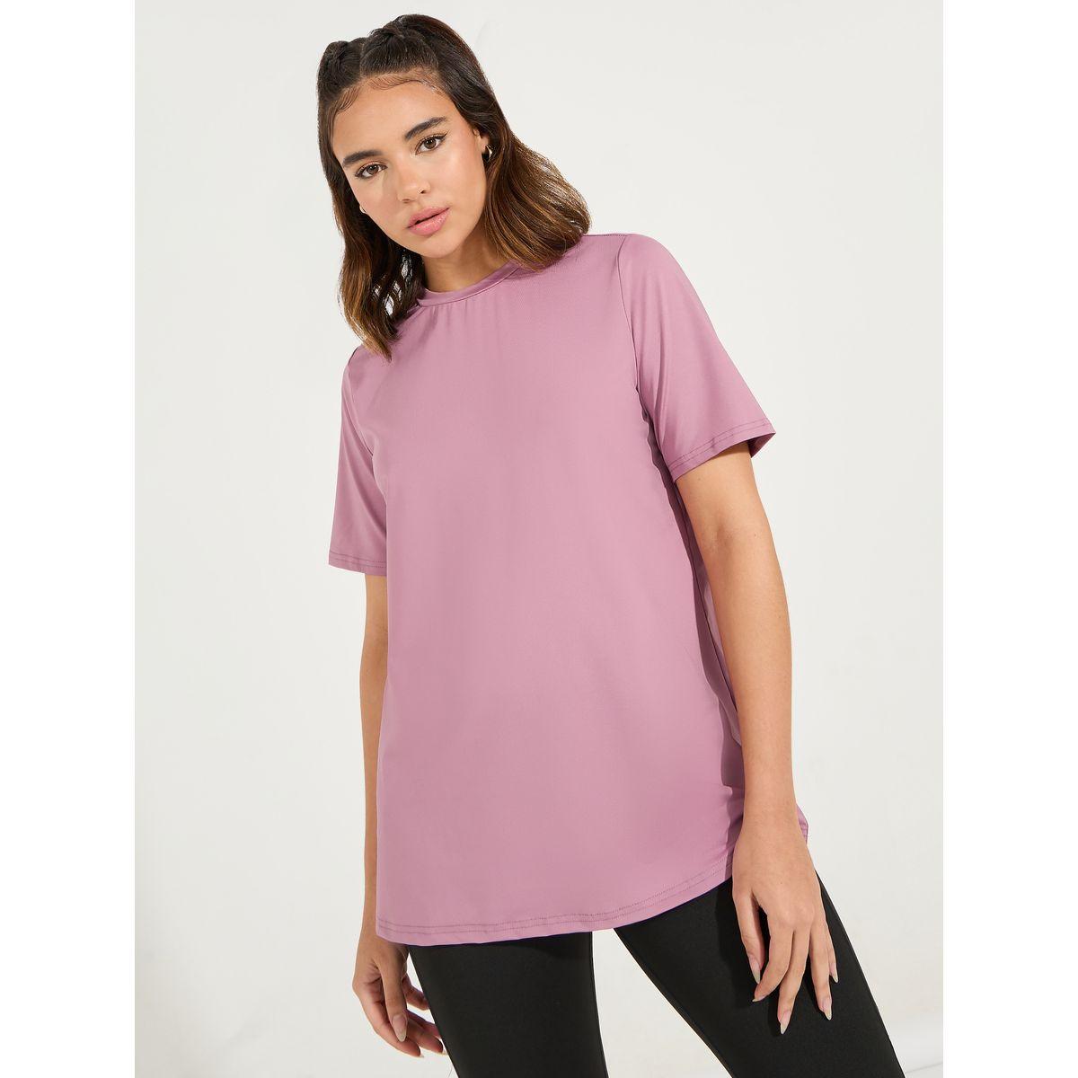 Styli Active Solid Mesh Hem Front & Back Short Sleeve Top-women-clothing-sportswearandactivewear-tshirtsandvests-image-1