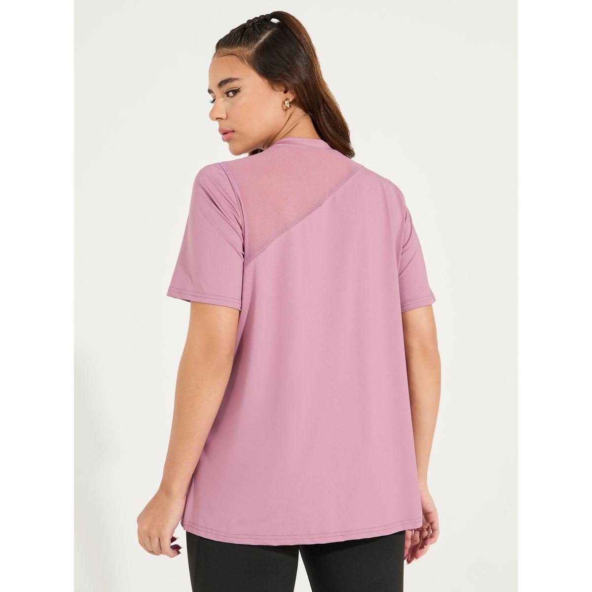 Styli Active Solid Mesh Hem Front & Back Short Sleeve Top-women-clothing-sportswearandactivewear-tshirtsandvests-image-3