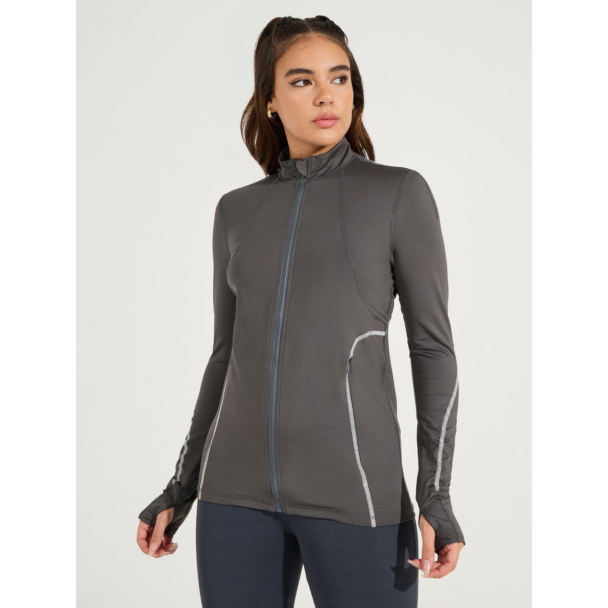 Styli Active Tonal & Contrast Stitch Jacket with Zip Pockets-women-clothing-sportswearandactivewear-coatsandjackets-jackets-image-1