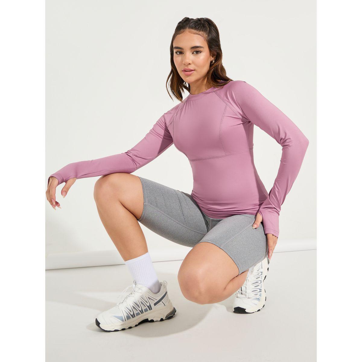 بلوزة سادة بدرزات وفتحة اصبع-women-clothing-sportswearandactivewear-tshirtsandvests-image-1