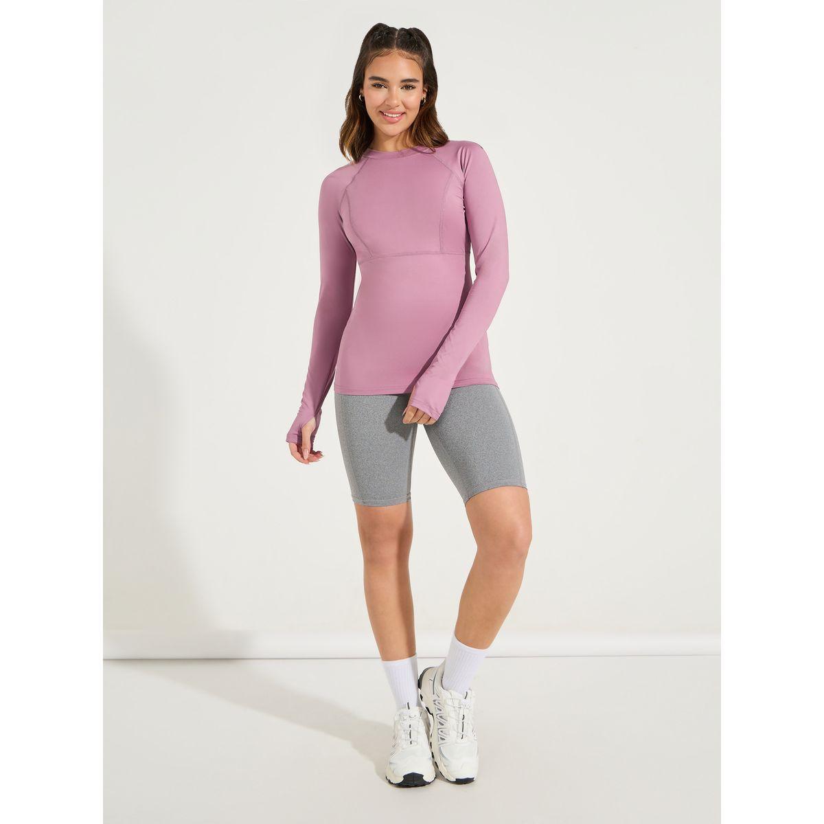 بلوزة سادة بدرزات وفتحة اصبع-women-clothing-sportswearandactivewear-tshirtsandvests-image-2