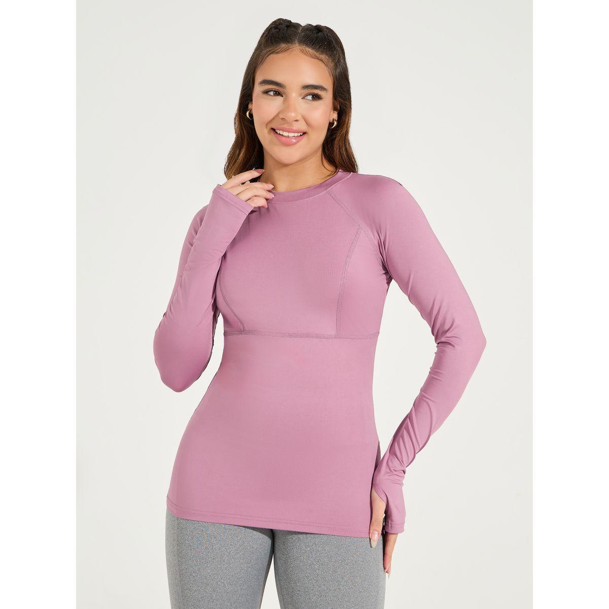 بلوزة سادة بدرزات وفتحة اصبع-women-clothing-sportswearandactivewear-tshirtsandvests-image-3
