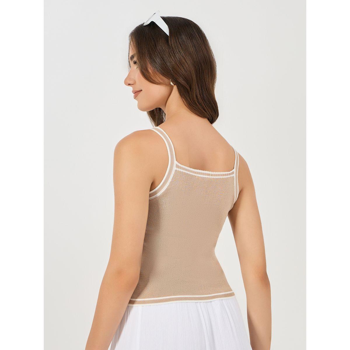 Styli Contrast Binding Square Neck Fitted Knit Tank-women-clothing-tshirts-image-4
