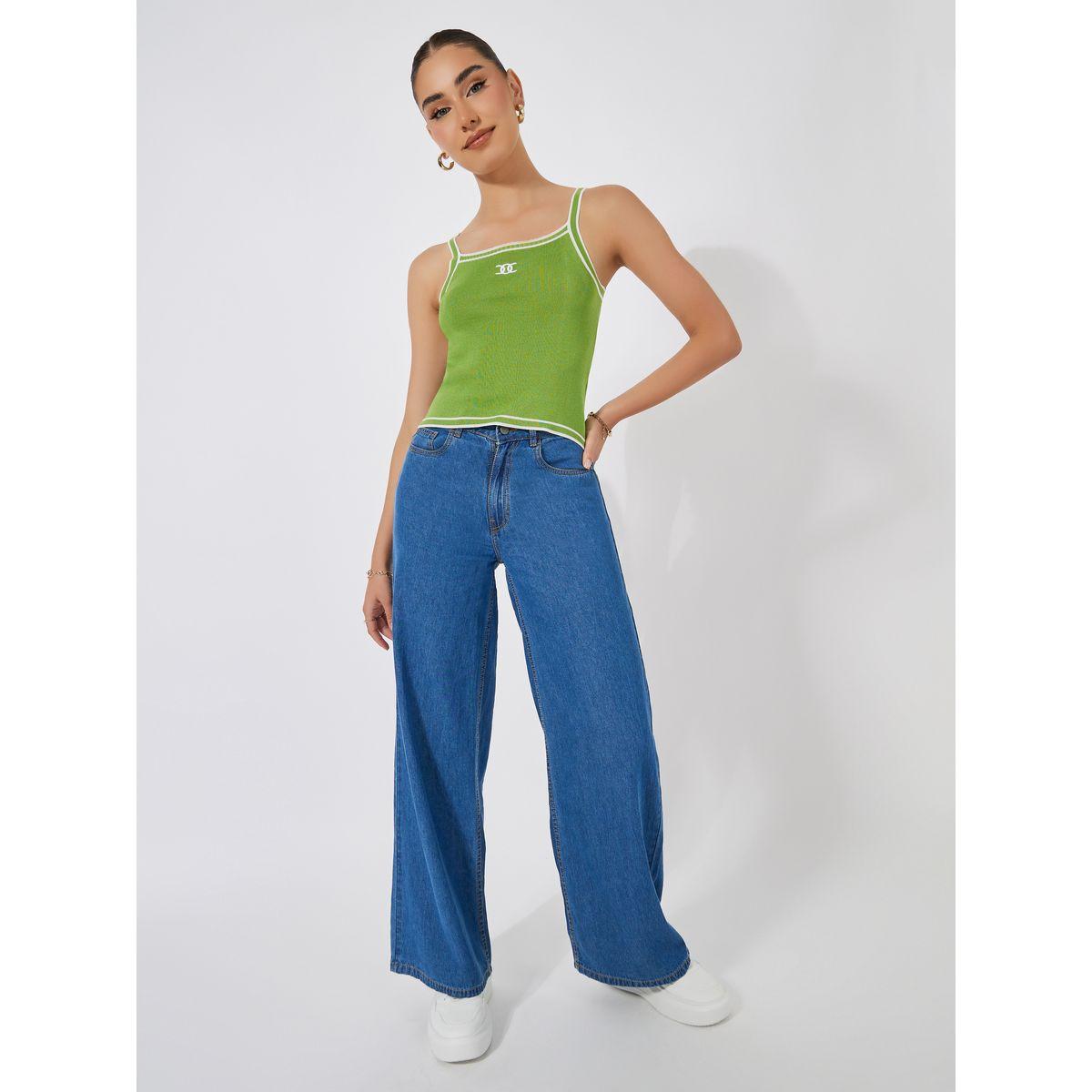 Styli Contrast Binding Square Neck Fitted Knit Tank-women-clothing-tshirts-image-2