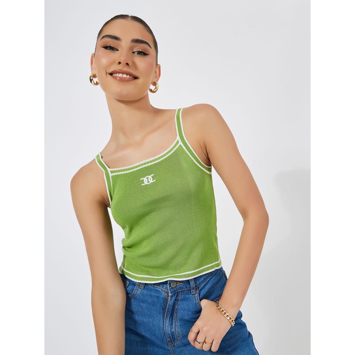 Styli Contrast Binding Square Neck Fitted Knit Tank-women-clothing-tshirts-image-3