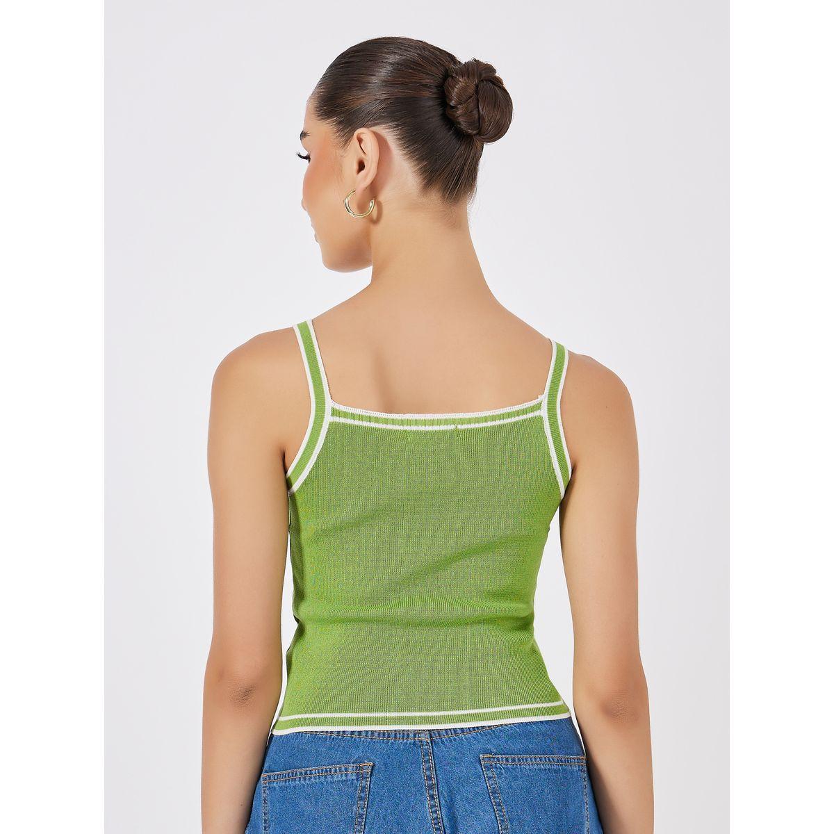 Styli Contrast Binding Square Neck Fitted Knit Tank-women-clothing-tshirts-image-5