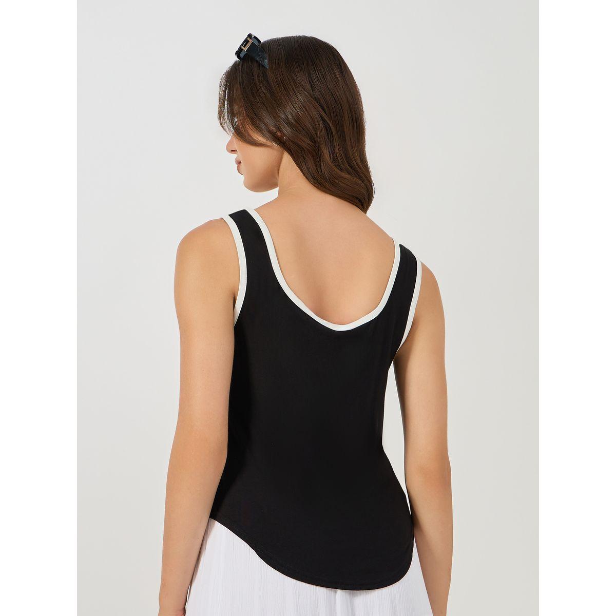 Styli Embroidered Contrast Binding Square Neck Regular Tank-women-clothing-tshirts-image-5