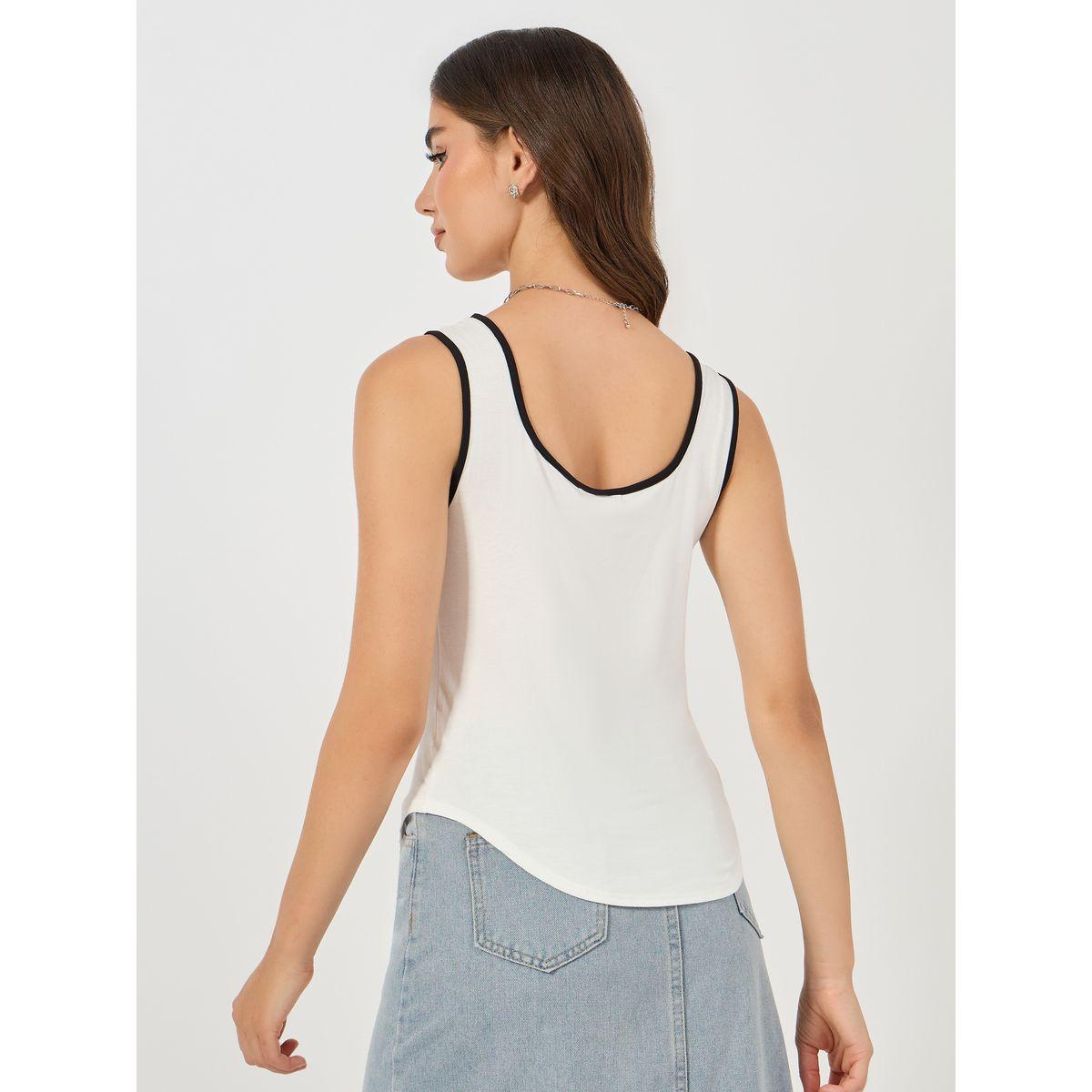 Styli Embroidered Contrast Binding Square Neck Regular Tank-women-clothing-tshirts-image-5