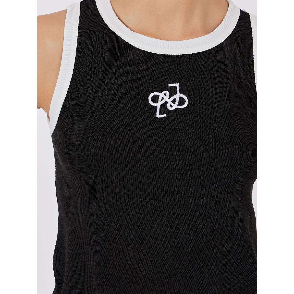 Styli Fitted Knit Embroidered Contrast Binding Tank-women-clothing-tshirts-image-4