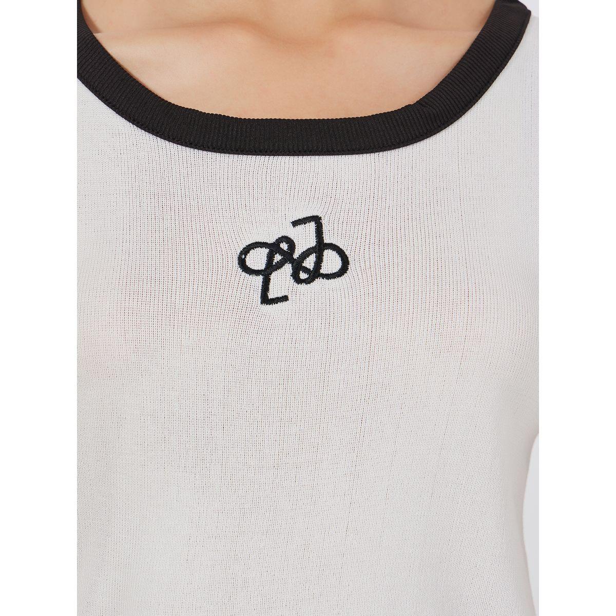 Styli Fitted Knit Embroidered Contrast Binding Tank-women-clothing-tshirts-image-4