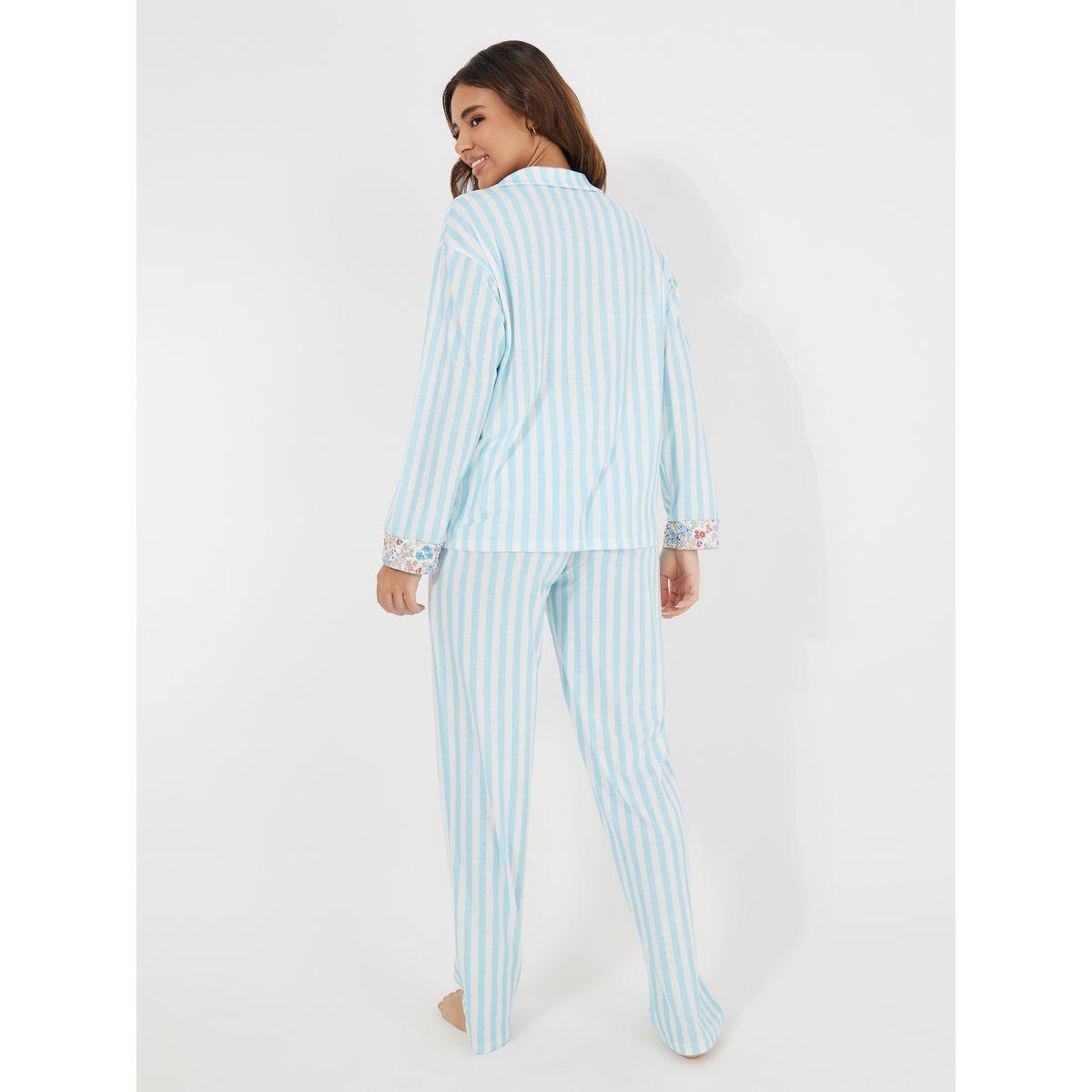 Styli Unwind Striped & Floral Contrast Long Sleeve Shirt & Pyjama Set-women-clothing-nightwear-pyjamas-longsets-image-5