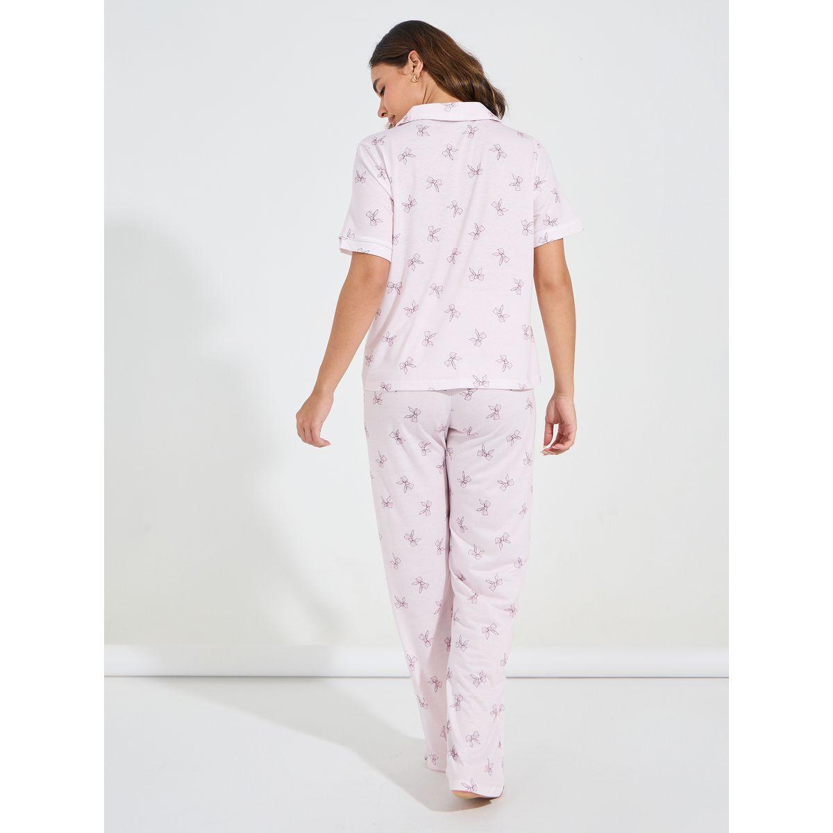 طقم من بنطال بيجاما وبلوزة مطبعة بالكامل مع اكمام قصيرة-women-clothing-nightwear-pyjamas-longsets-image-5