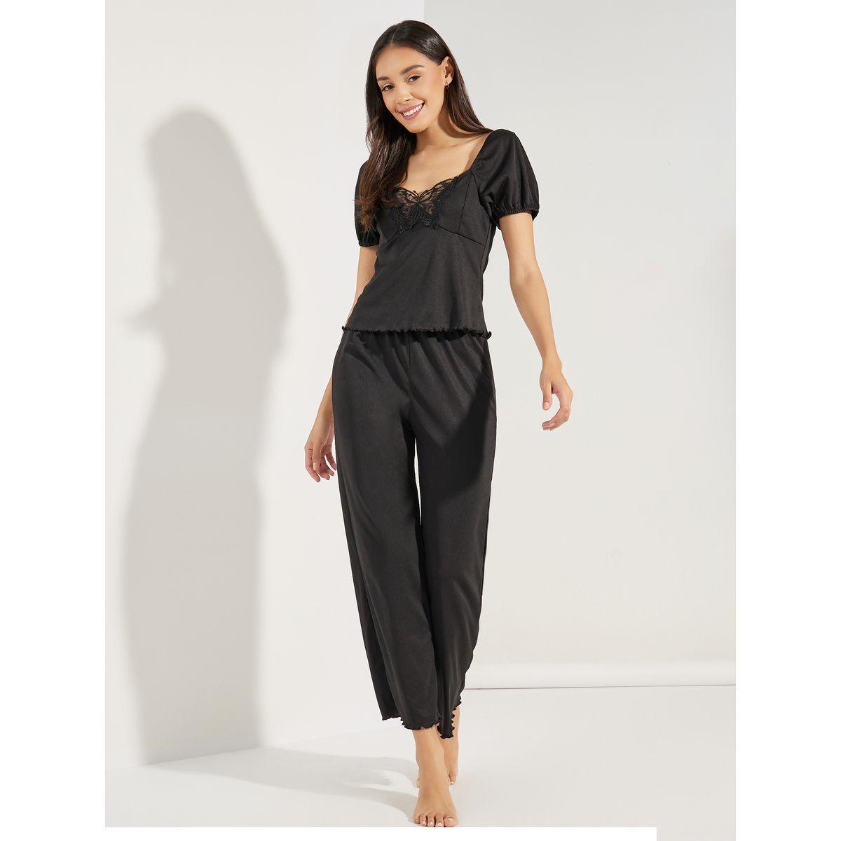 Styli Unwind Lace Detail Top & Crop Pant Pyjama Set-women-clothing-nightwear-pyjamas-longsets-image-1