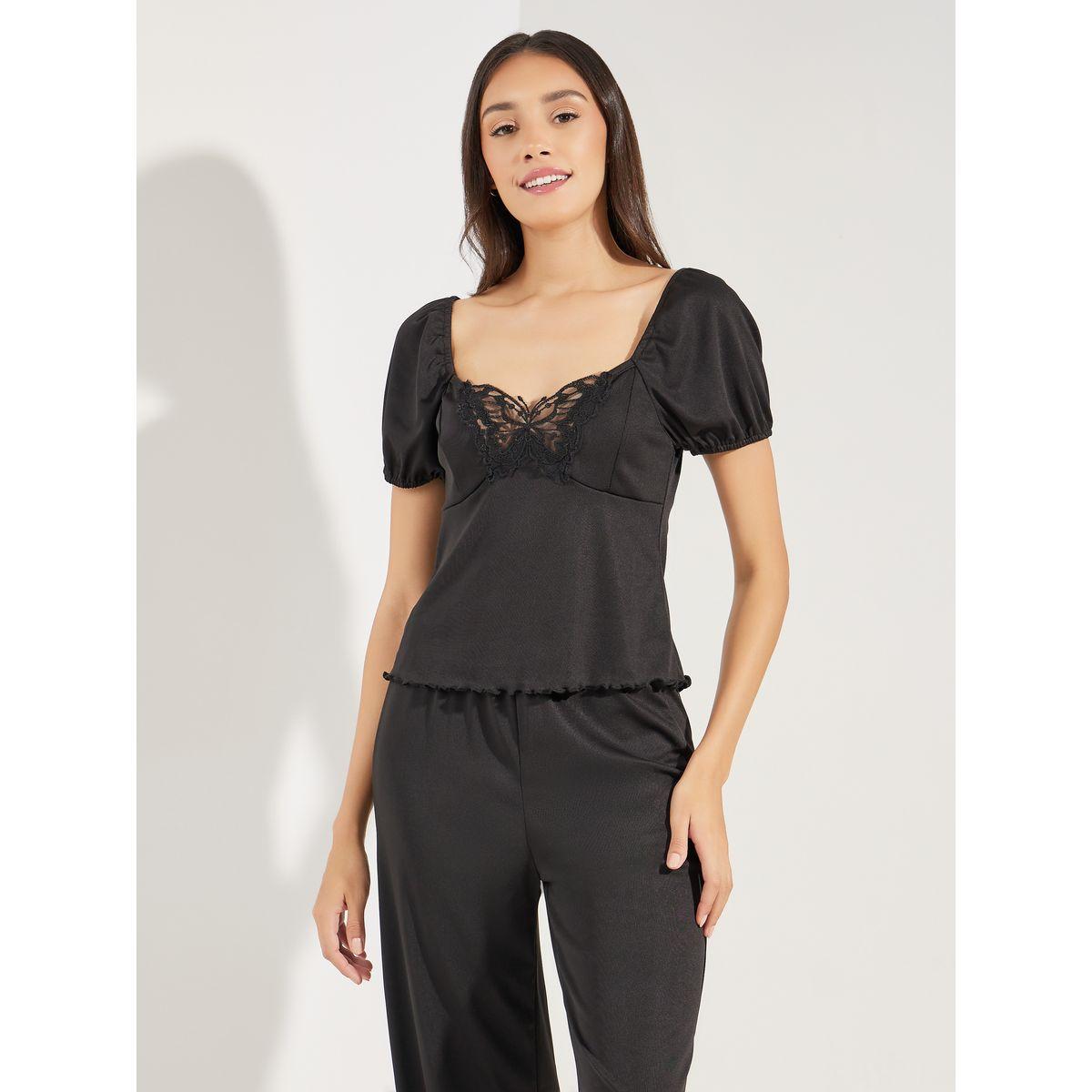 Styli Unwind Lace Detail Top & Crop Pant Pyjama Set-women-clothing-nightwear-pyjamas-longsets-image-2