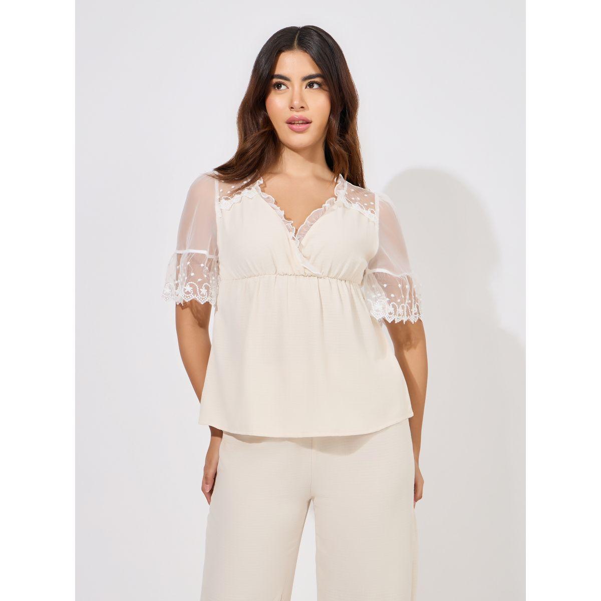 طقم من بنطال بيجاما مع بلوزة باكمام شبك-women-clothing-nightwear-pyjamas-longsets-image-2
