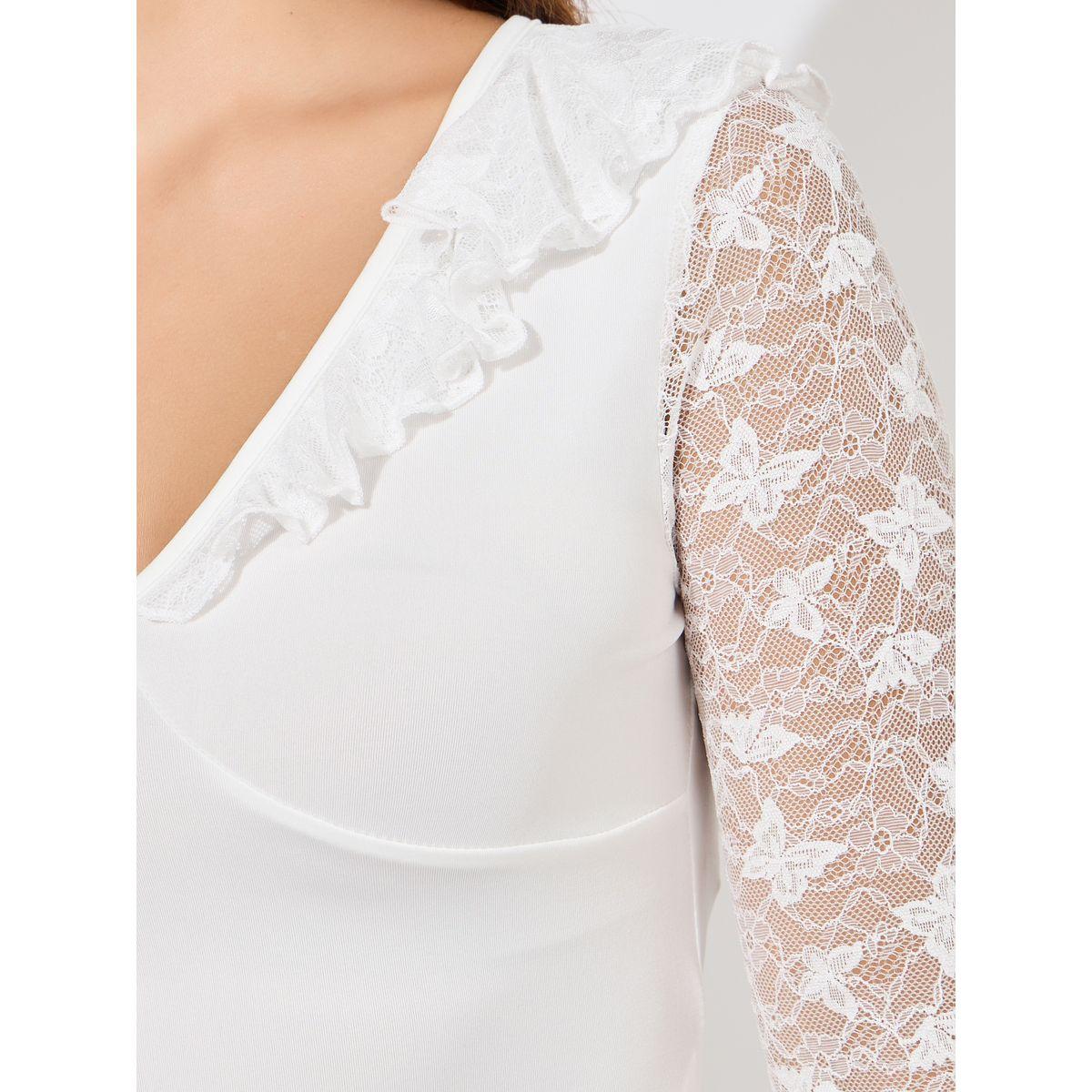 Styli Unwind Butterfly Lace Ruffle Neck Top & Pyjama Set-women-clothing-nightwear-pyjamas-longsets-image-3